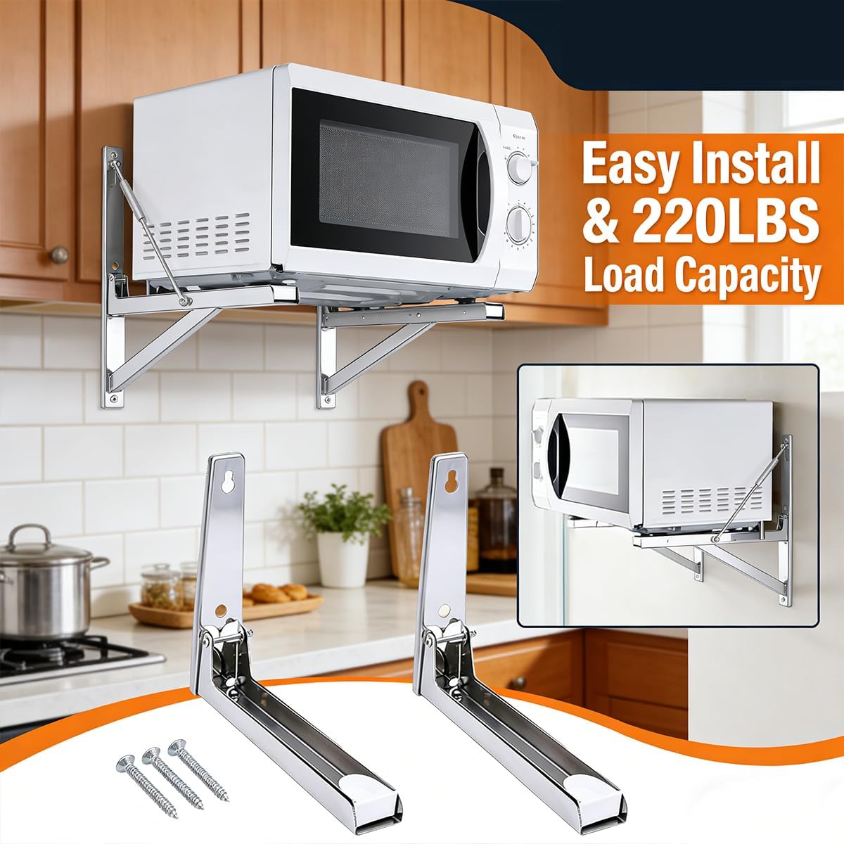 Soporte pared microondas acero almacenamiento cocina