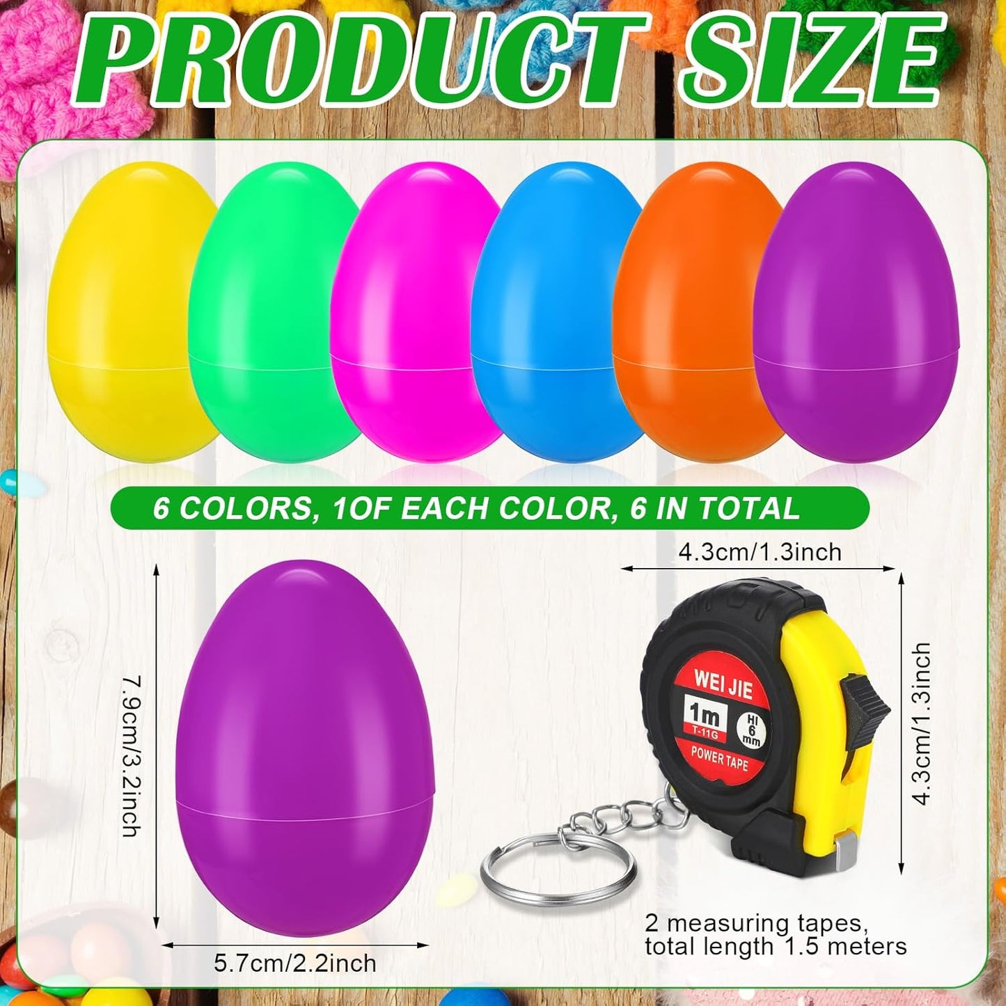 6 Paquetes Huevos Pascua con Llavero Cinta Métrica Regalo Adultos