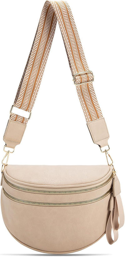 Bolso cruzado cuero mujer grande Albaricoque L de moda