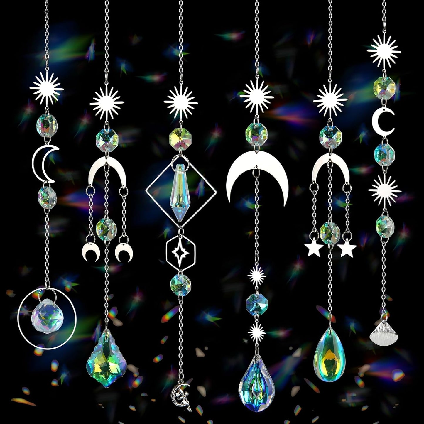 6 Pzas Atrapasueños Prisma Cristal Colores para Ventanas y Jardín