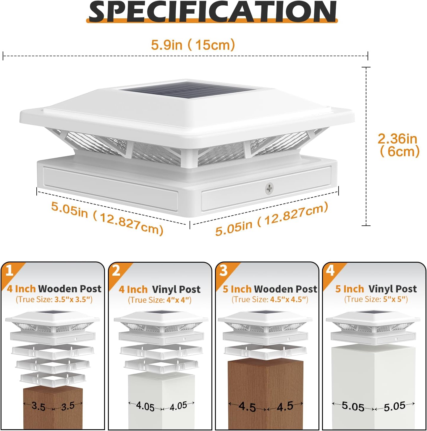Luz solar tapa poste 2 modos pack 2 3.5x5pulg impermeable