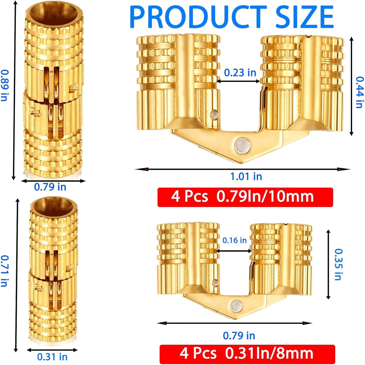 Kit 8 Bisagras Ocultas Latón 0.315-0.394pulg para Puertas Madera