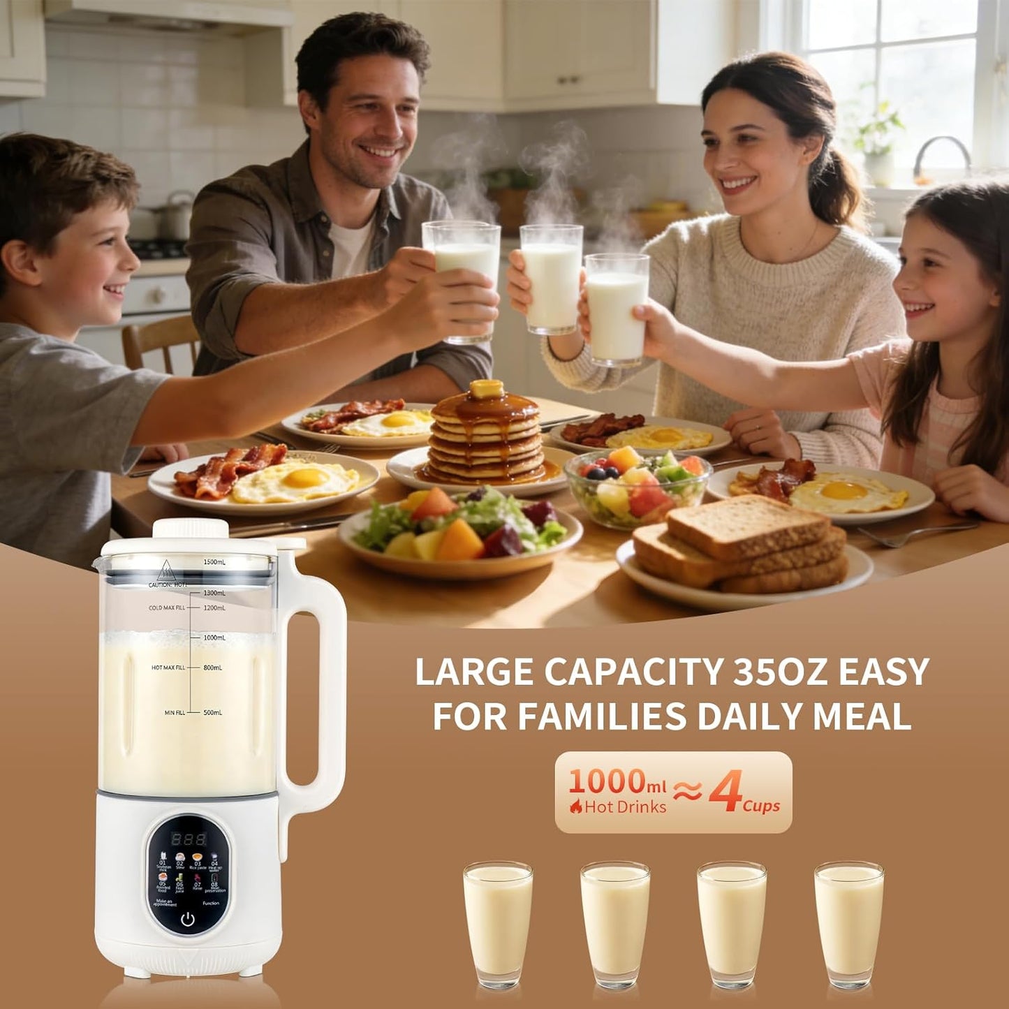 Máquina 8en1 para leche vegetal 35oz campana silenciosa