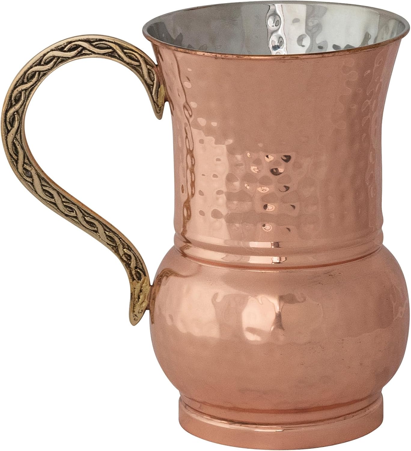 Jarra acero inox martillada 50oz mango latón acabado cobre