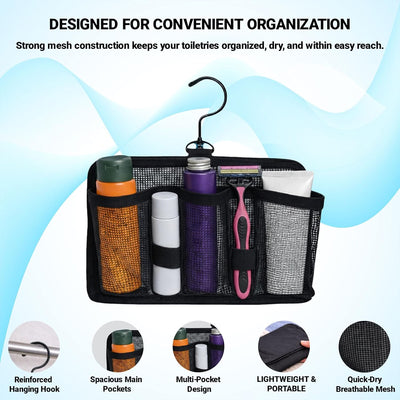 Organizador viaje malla colgante con 3 compartimentos elásticos