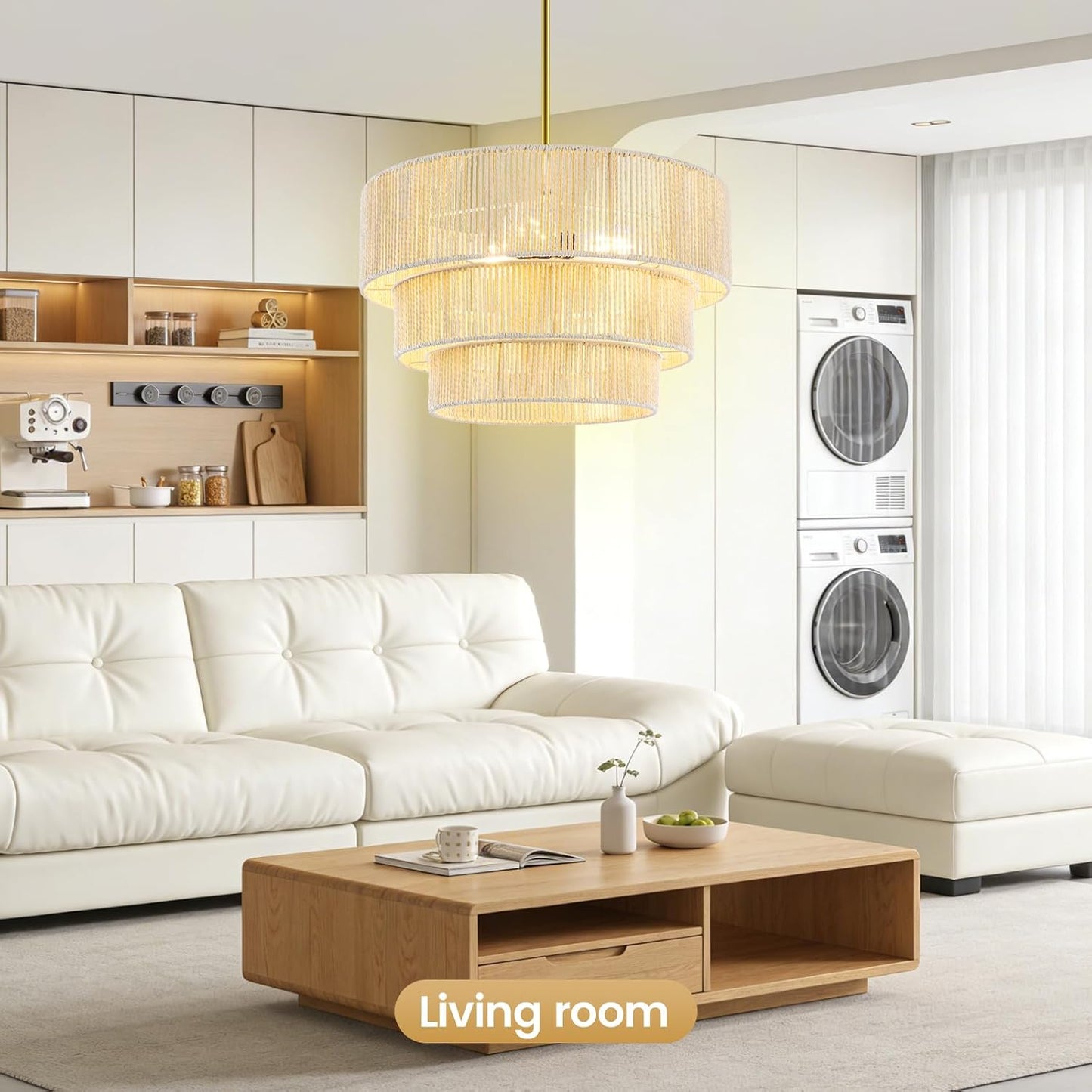 Lámpara colgante ratán 3 luces tejida a mano 16.5pulg ajustable