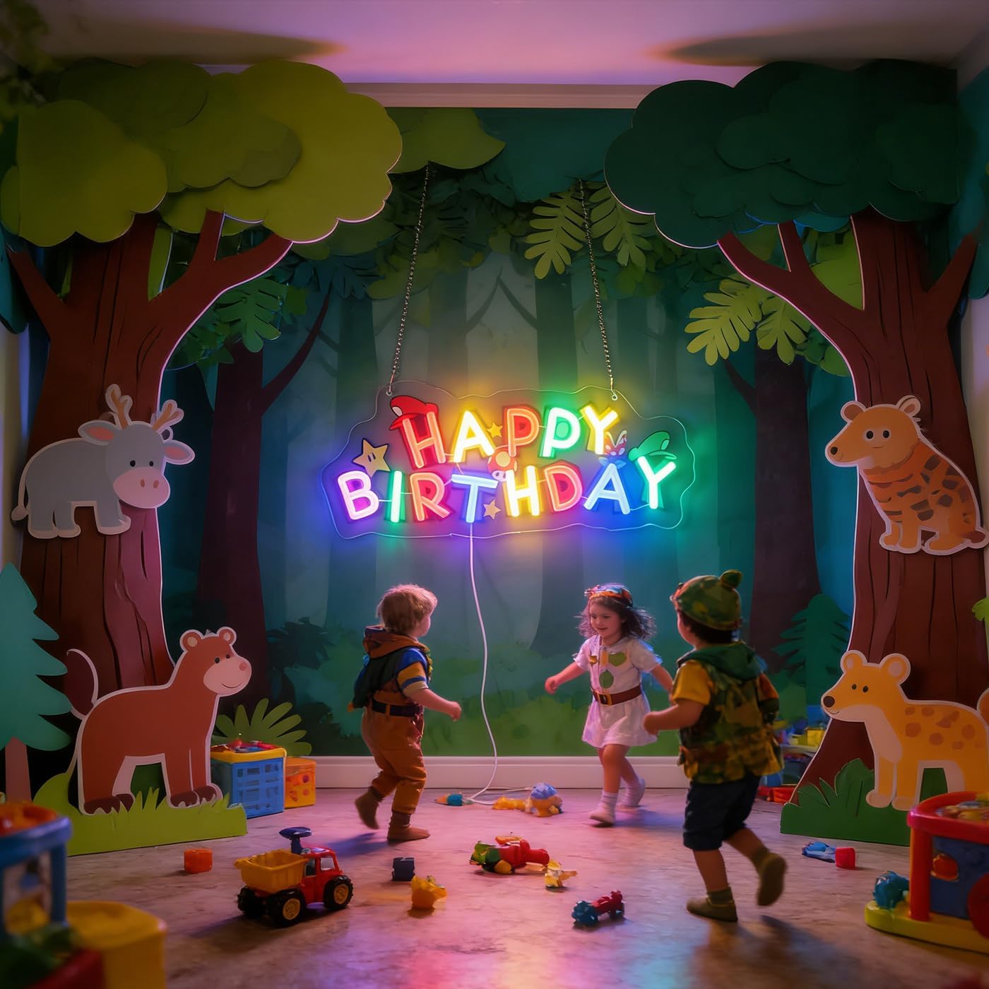 Letrero LED "Happy Birthday" estilo arcade neon