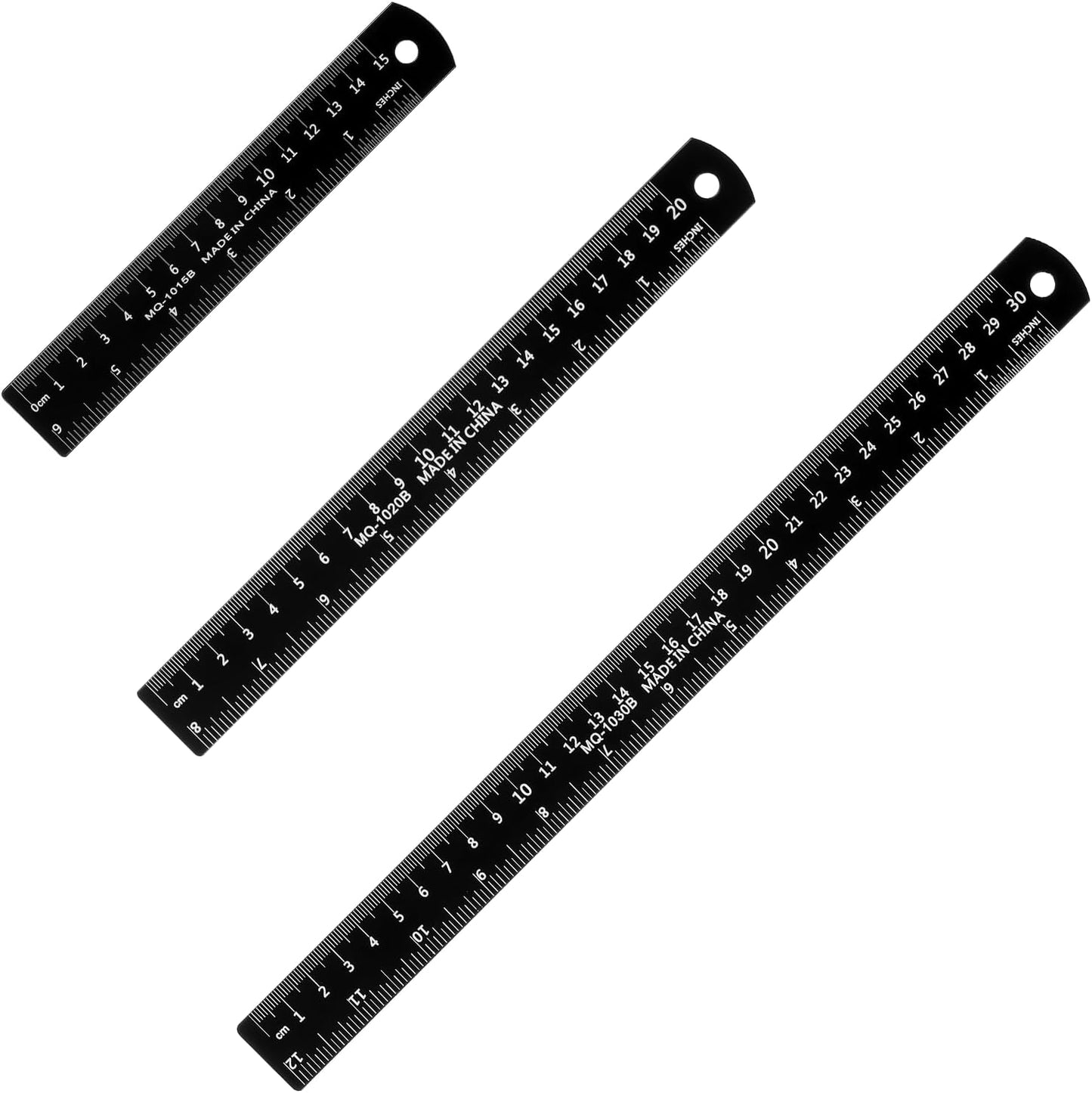 3 Reglas Metal Negro Doble Escala 6-8-12pulg Medición Precisión