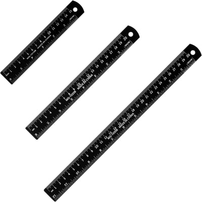 3 Reglas Metal Negro Doble Escala 6-8-12pulg Medición Precisión