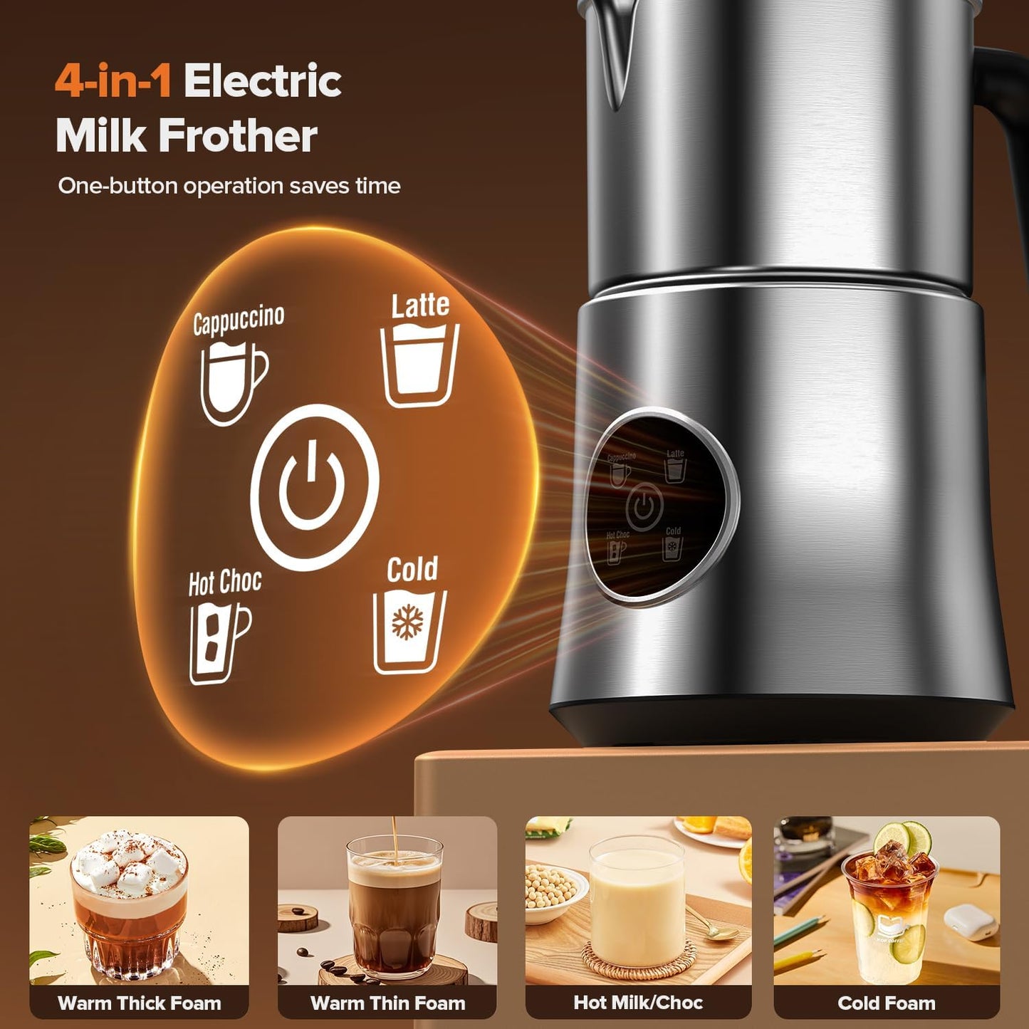 Espumador de leche eléctrico 4 en 1 para latte y capuchino