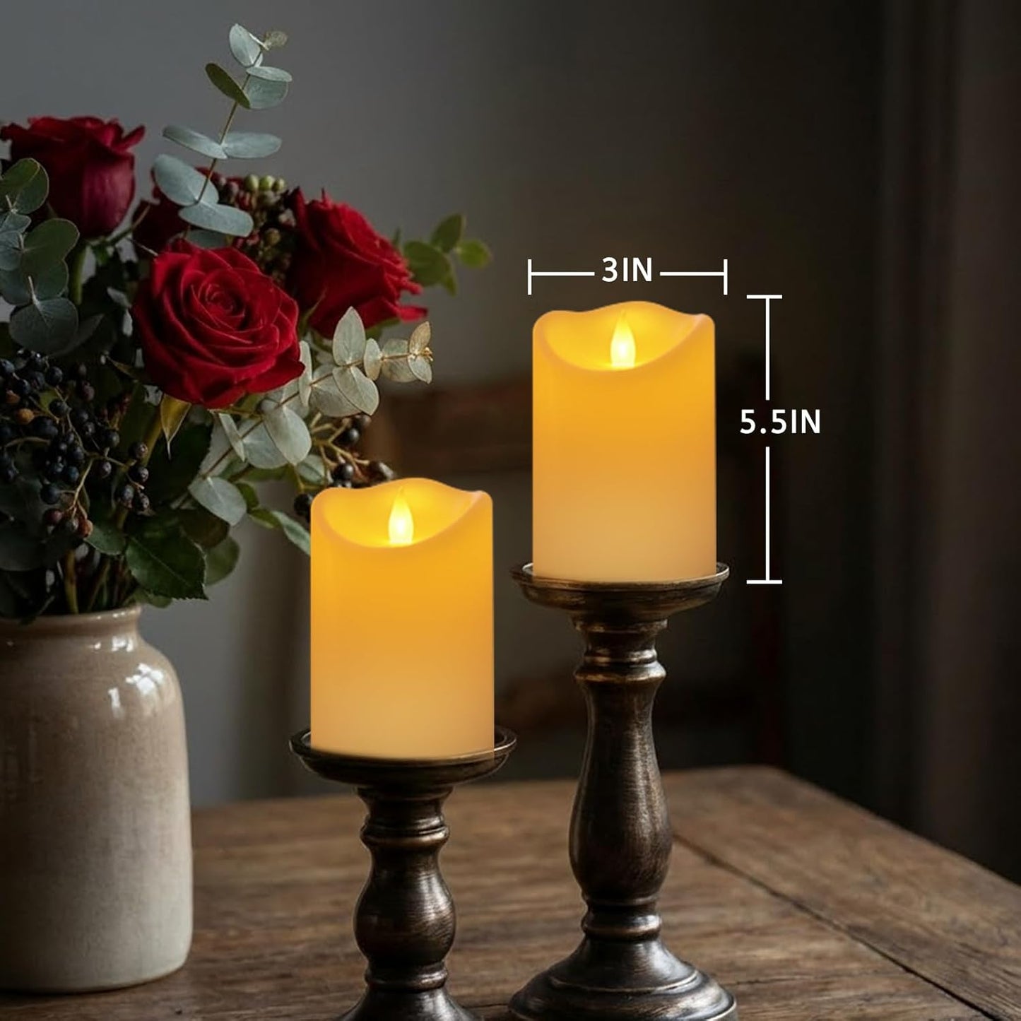 Velas LED 3D sin llama set 2 pilares plástico control remoto