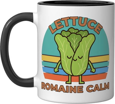 Taza cerámica para gatos con lechuga romaine negra/blanca