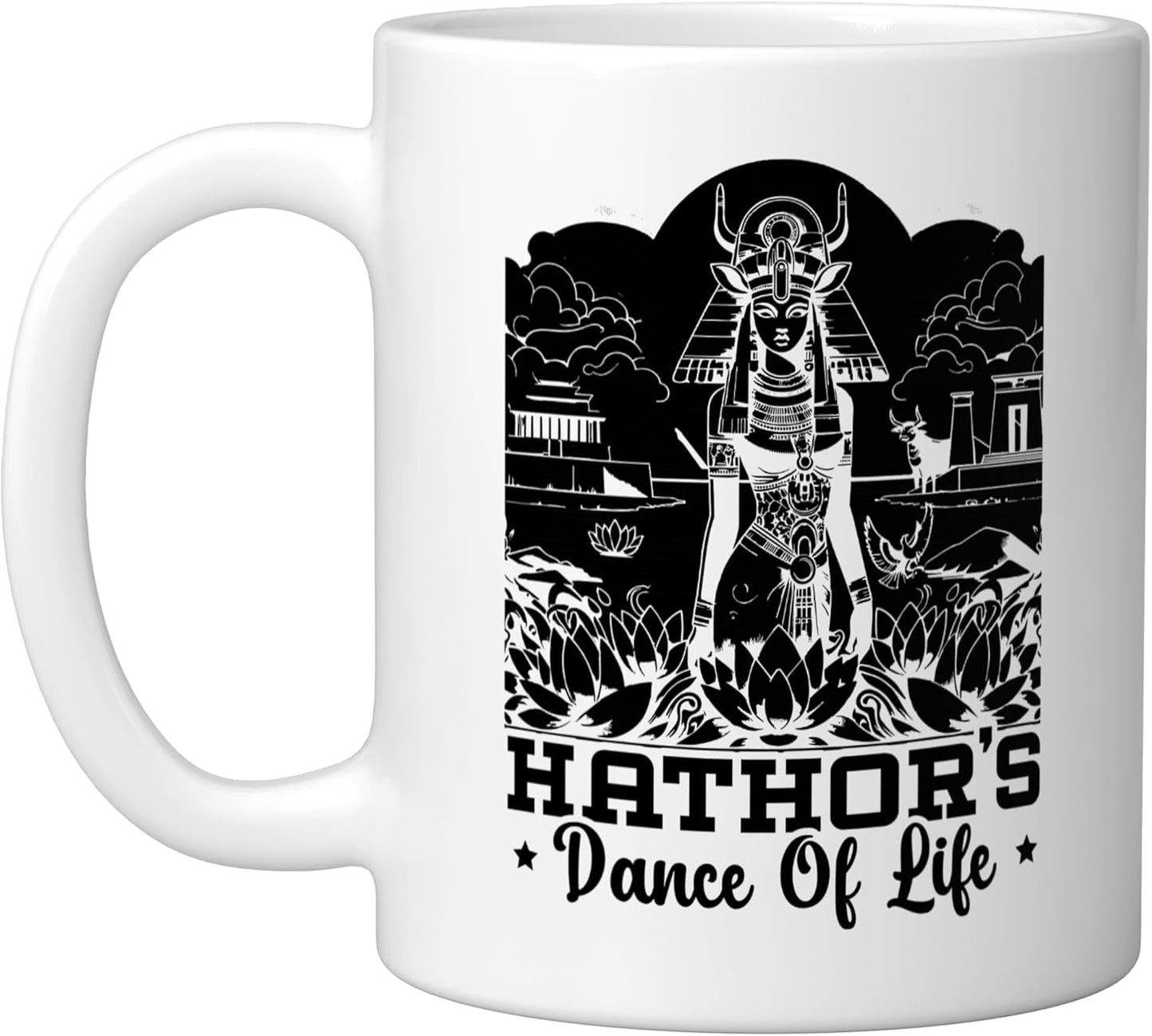 Taza Cerámica Hathor Egipto Antiguo Blanco