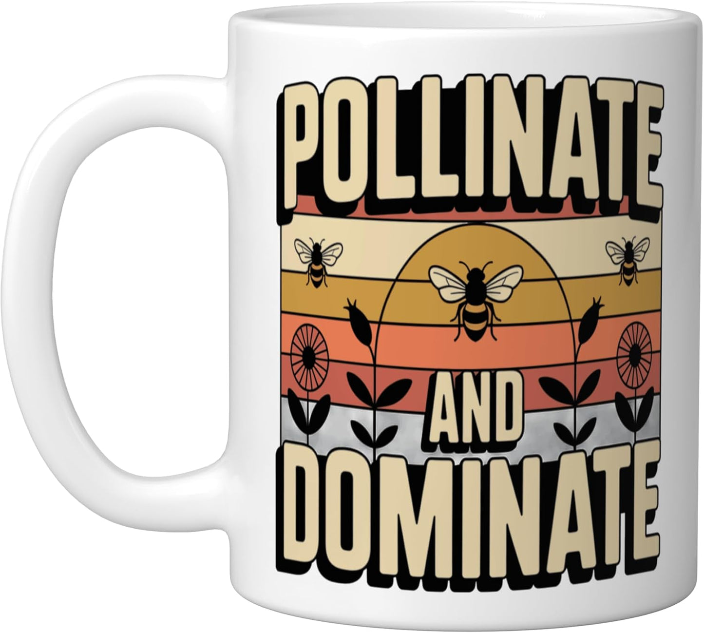 Taza cerámica retro de abejas conservación blanco