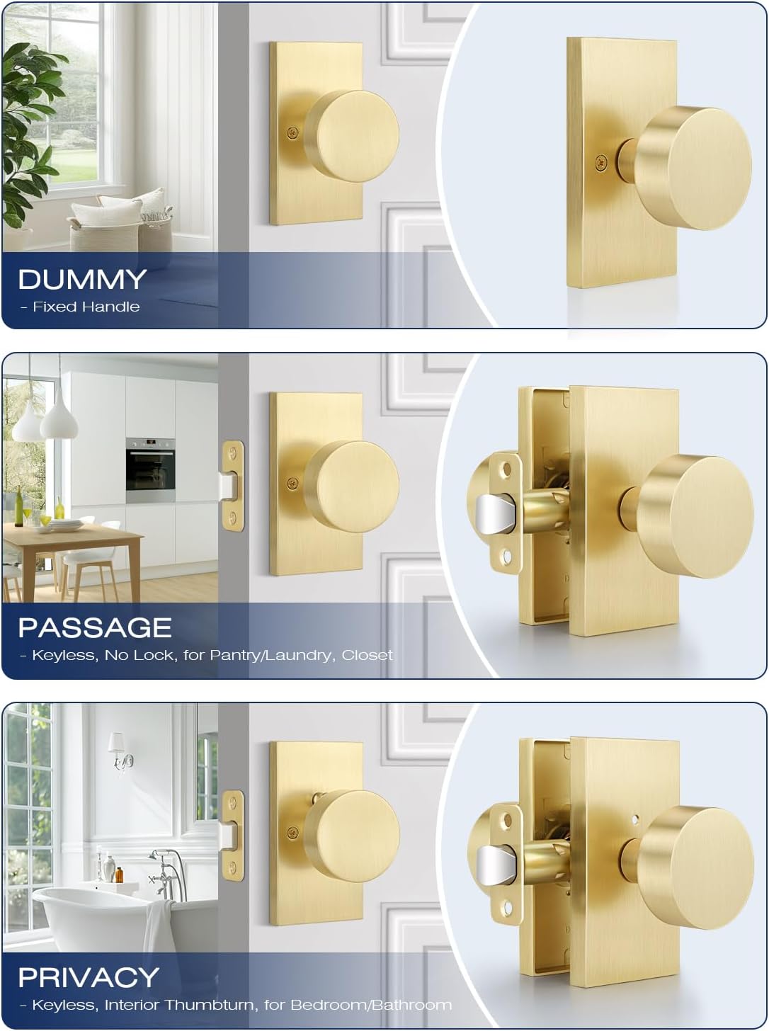 Pomo dorado puerta interior reversibl