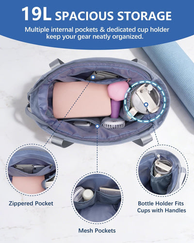 Bolsa gimnasio mujer 19l con compartimento zapatos y bolsillos