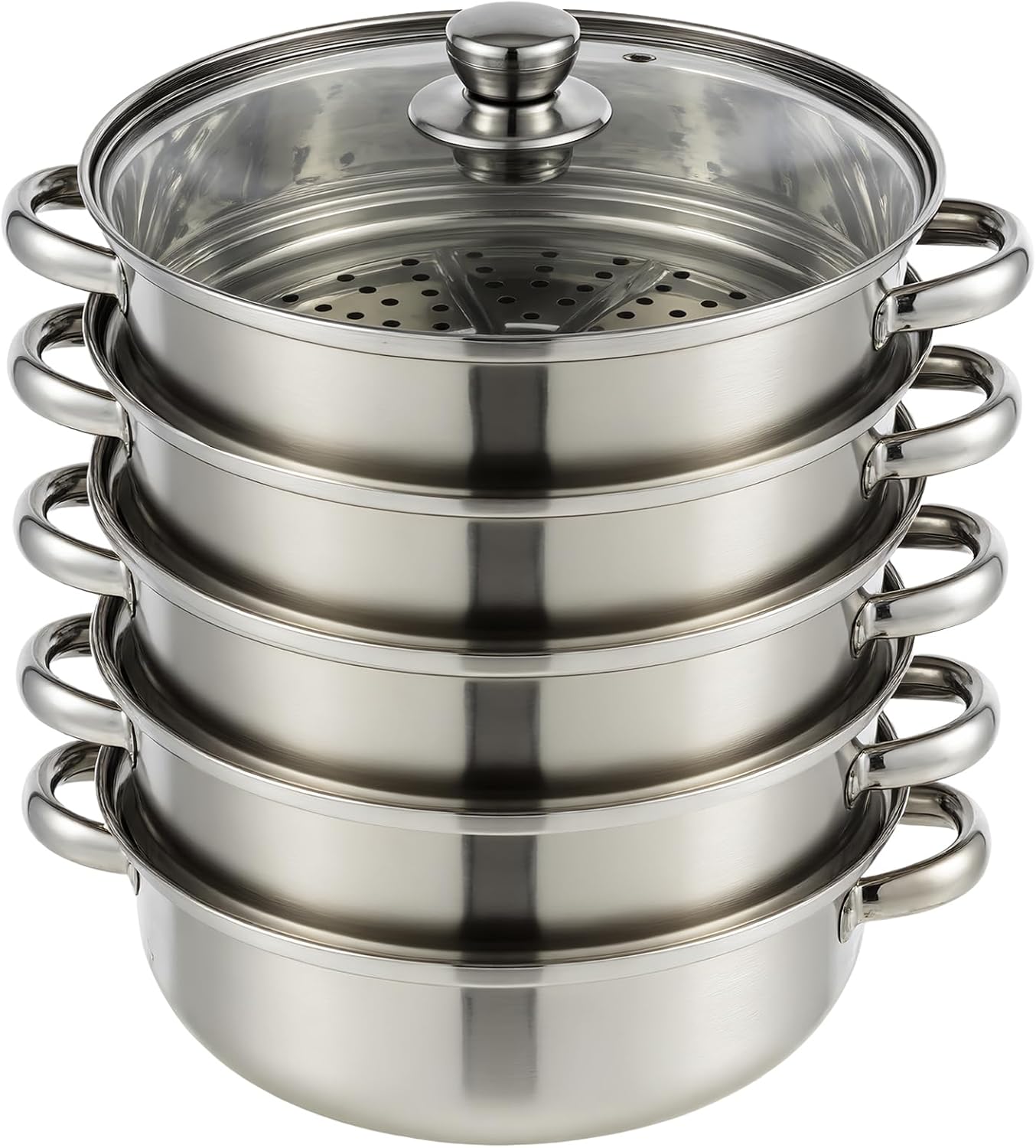 Olla vapor acero inox 3 niveles tapa vidrio multiusos