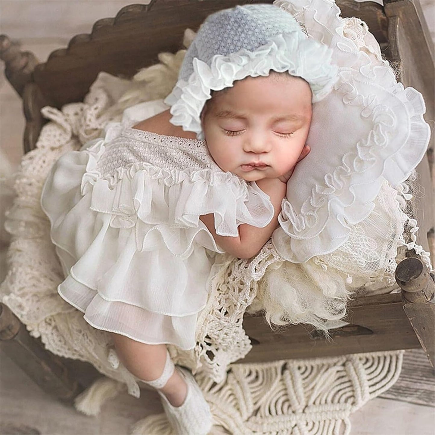 4 Pzas Accesorios Foto Bebé Niña Encaje Blanco