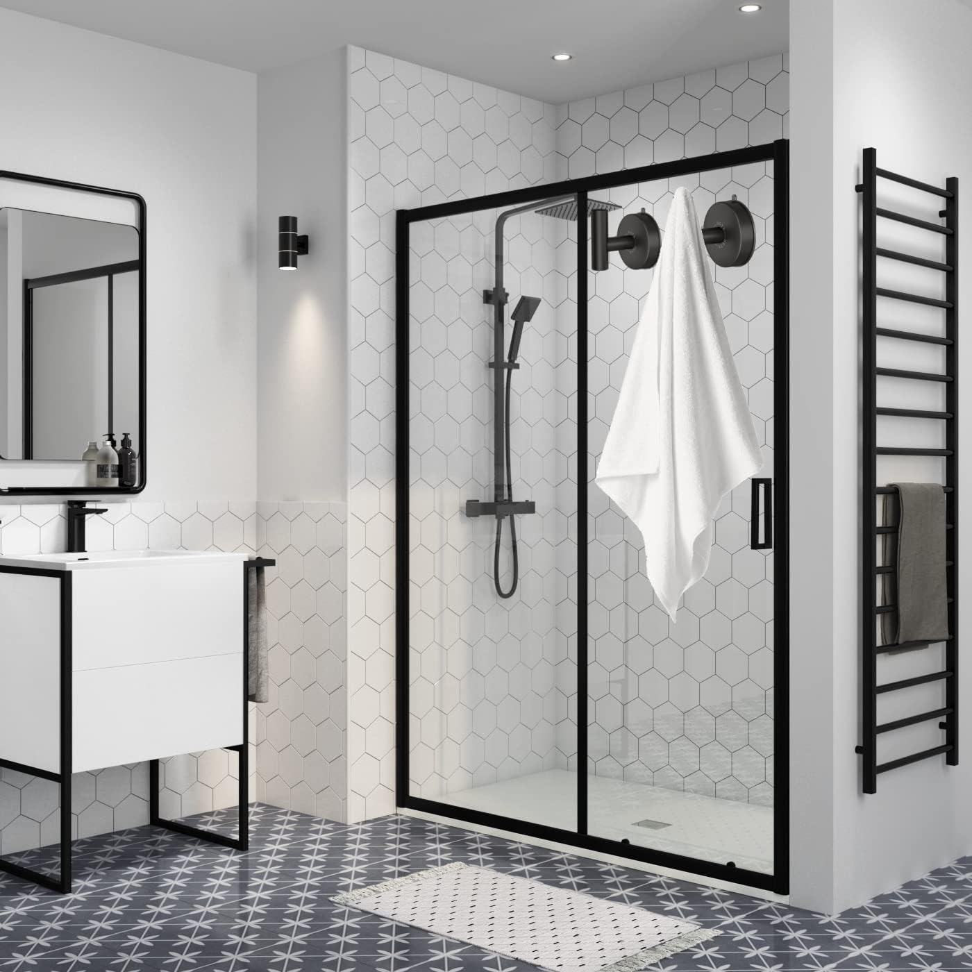 Ganchos ducha ventosa negros set 2 para baño puerta cristal