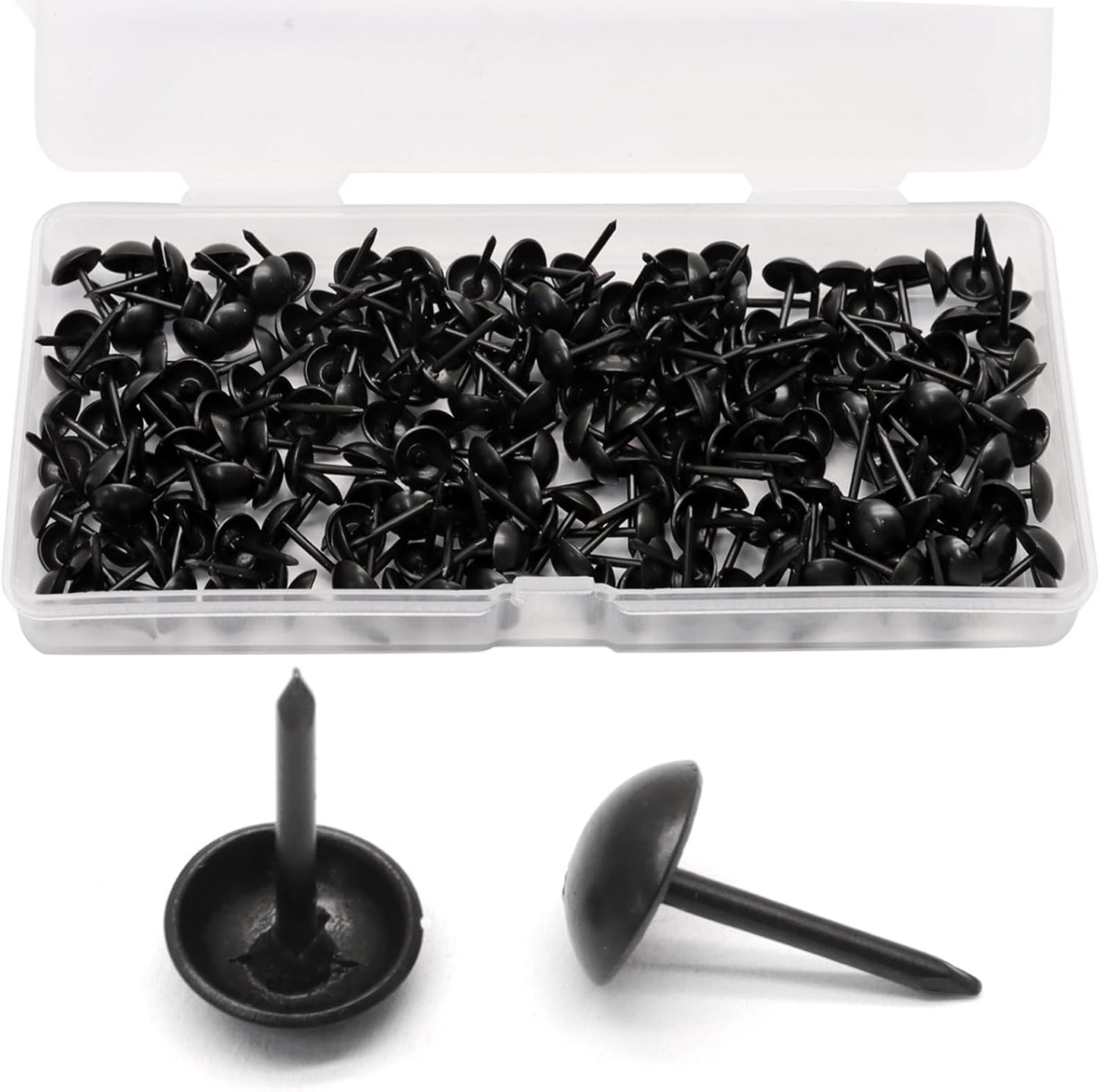 Tachuelas tapicería redondas metal negro caja plástico