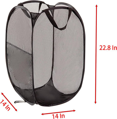 2 Cestas Plegables Ropa Sucia Malla Negro 22.8x14pulg