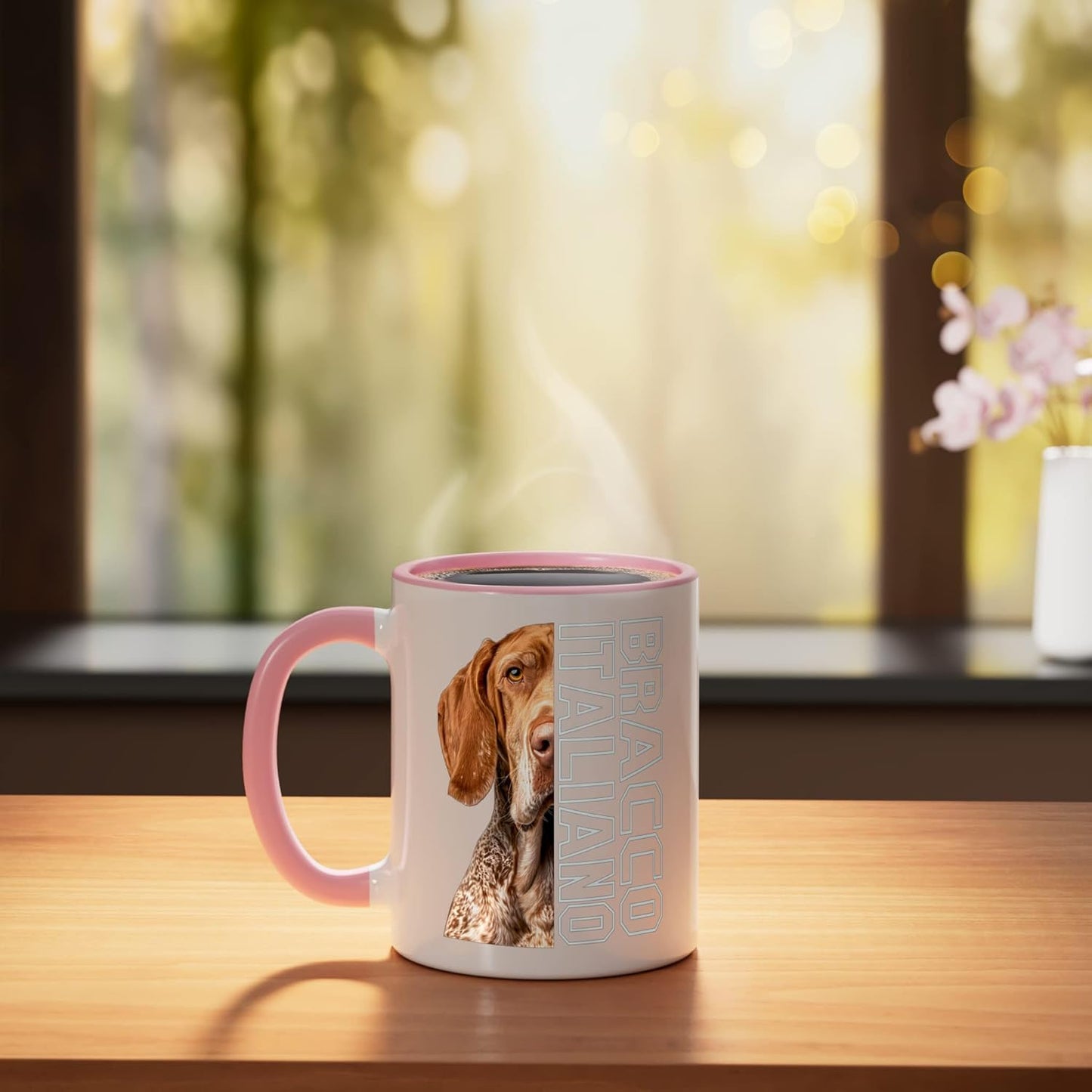 Taza cerámica Bracco Italiano rosa/blanca