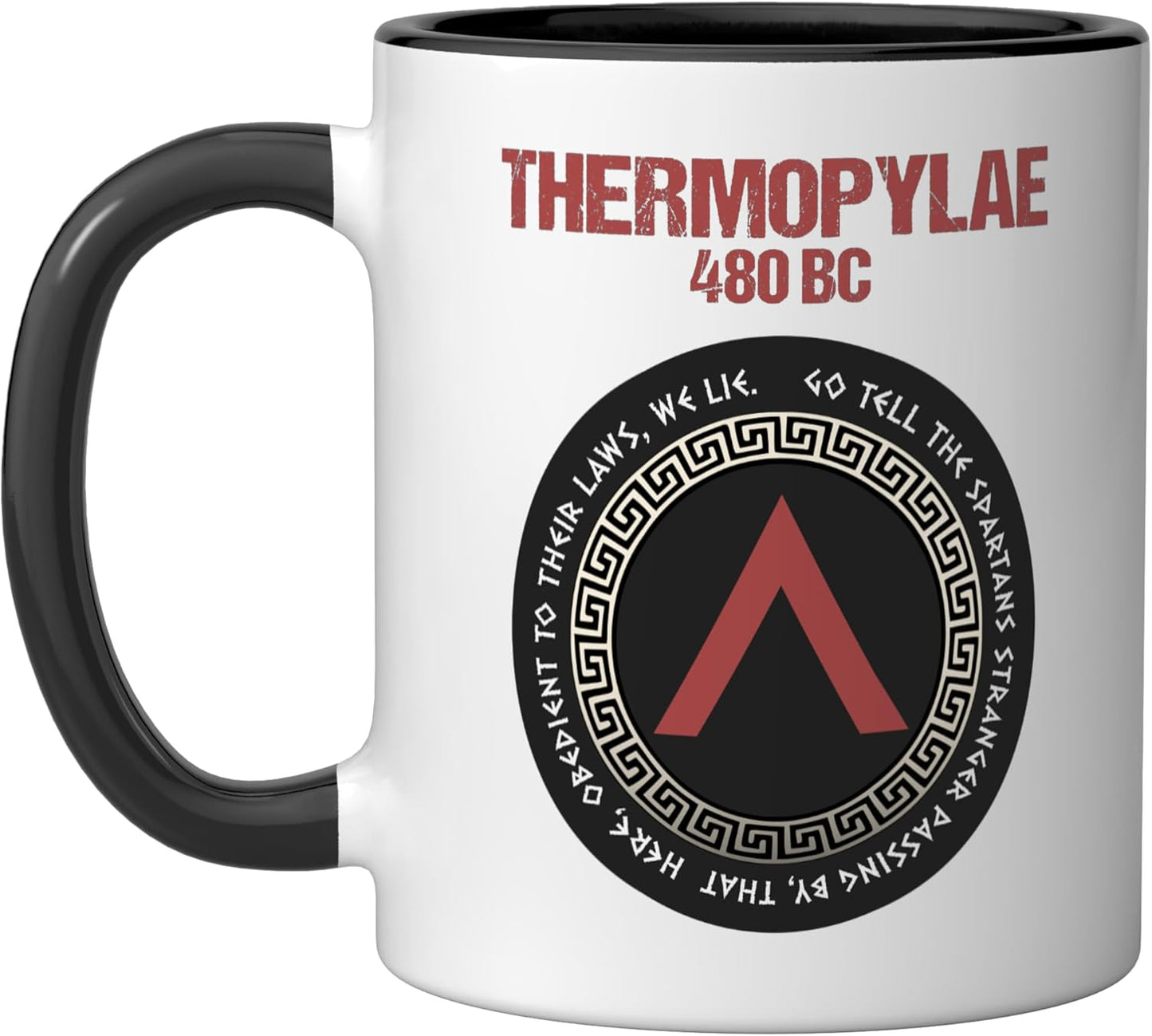 Taza cerámica Thermopylae Epitaph Esparta con símbolo Lambda negra/blanca