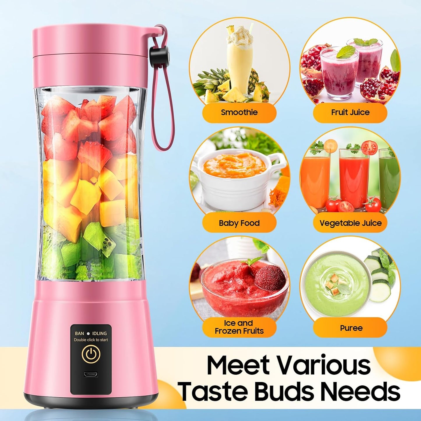 Licuadora portátil para batidos y licuados USB 12.8 fl oz sin BPA
