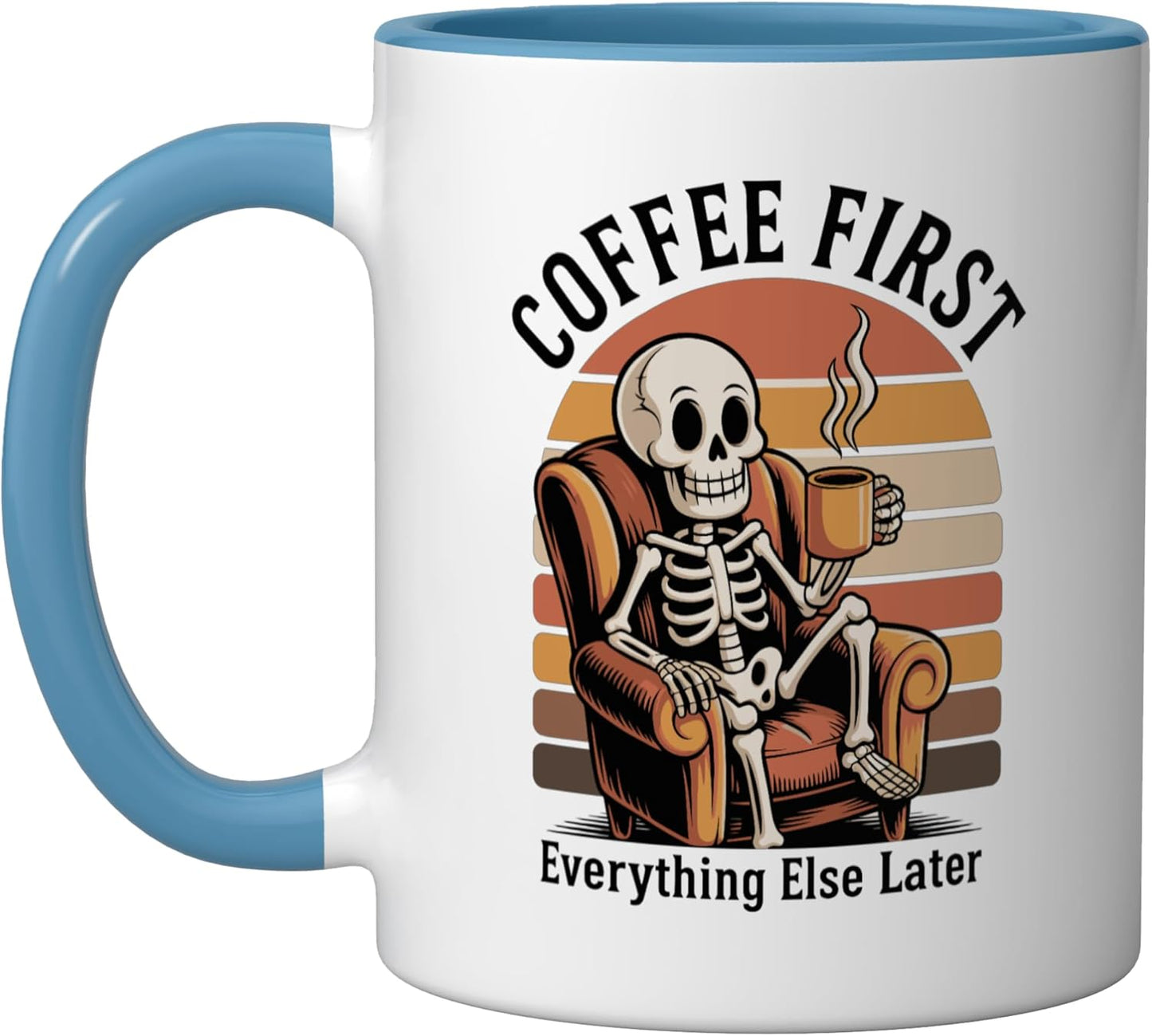 Taza de café cerámica para amantes del café estilo esqueleto azul/blanco