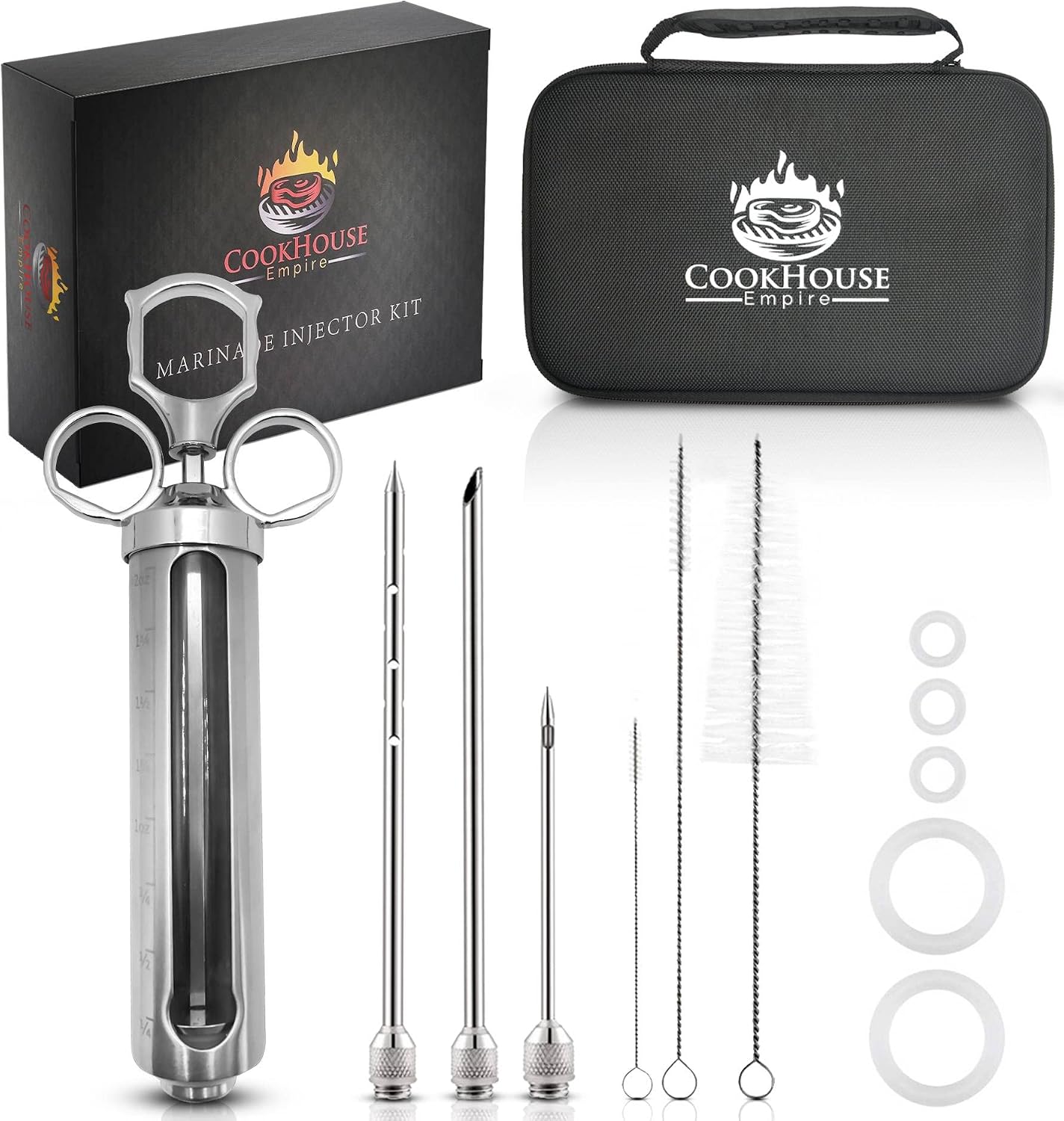Inyector carne acero inox con estuche para barbacoa