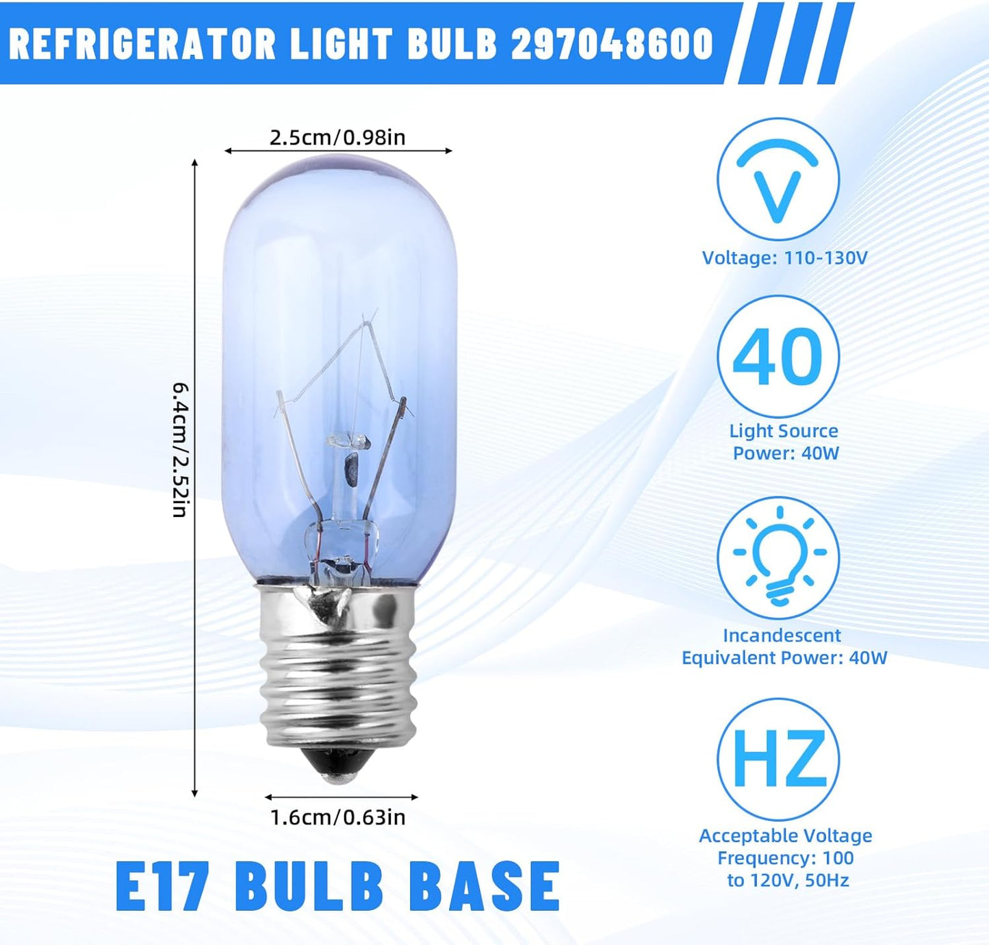 2 Bombillas T8 E17 Repuesto Nevera Congelador 40W