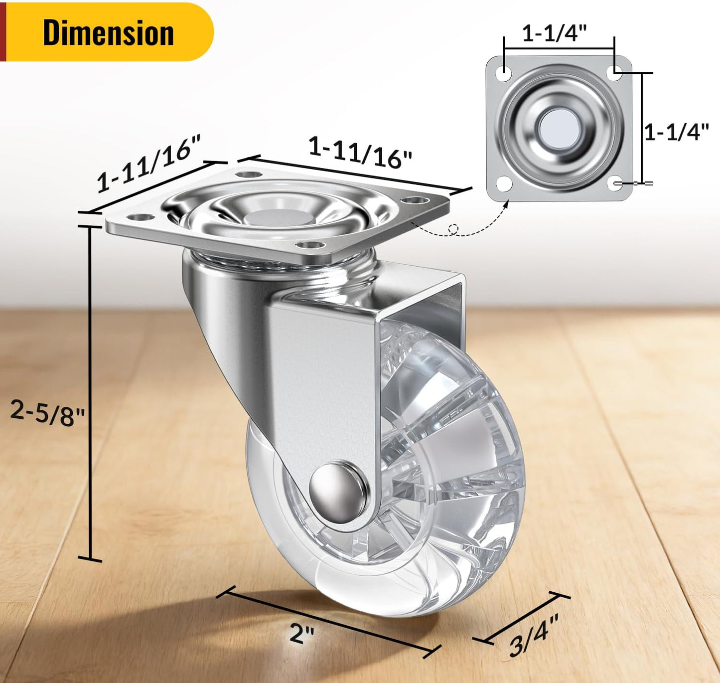 Ruedas transparentes 2pulg set4 giratorias 360grados