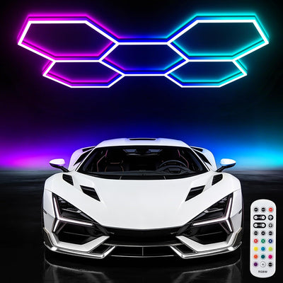 Luces hexagonales garaje LED 5 pzas blanco brillante control remoto