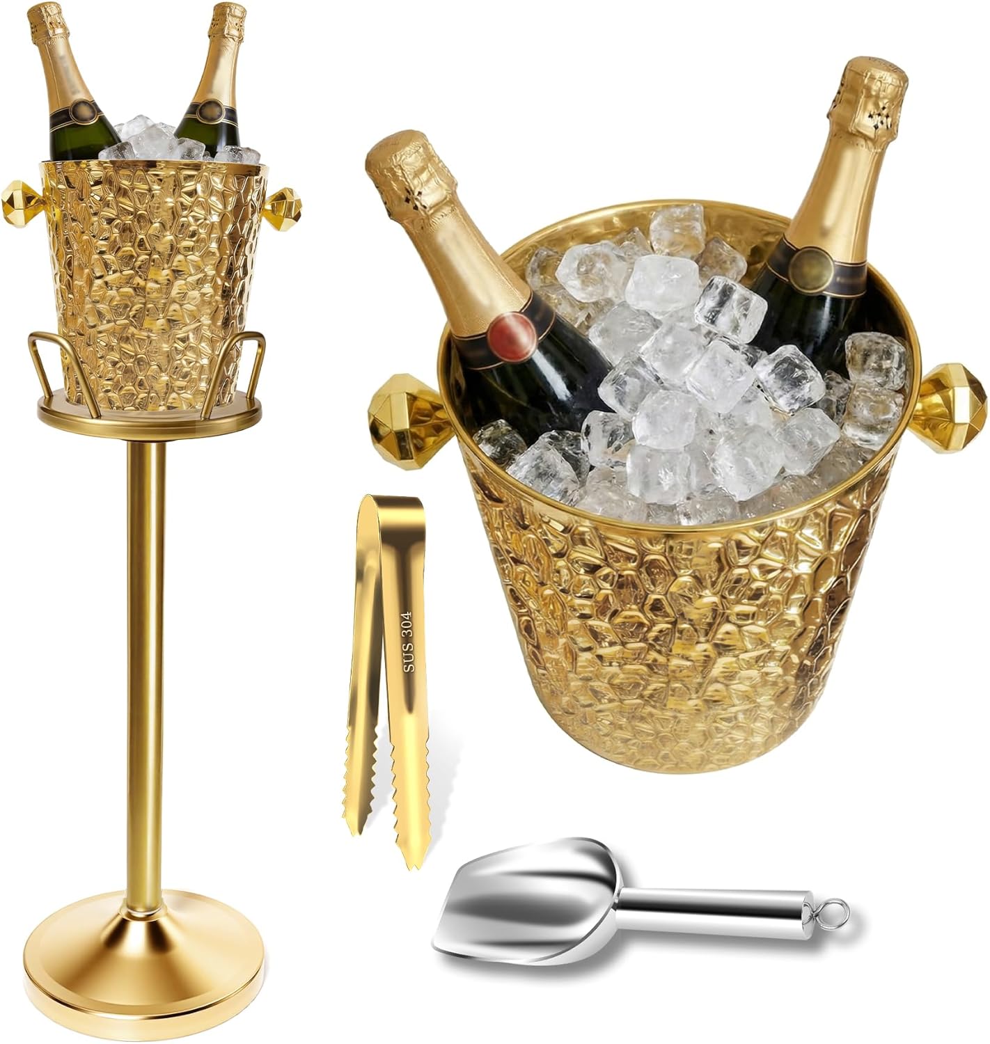 Cubo Champán Soporte y Cubos Hielo Dorado