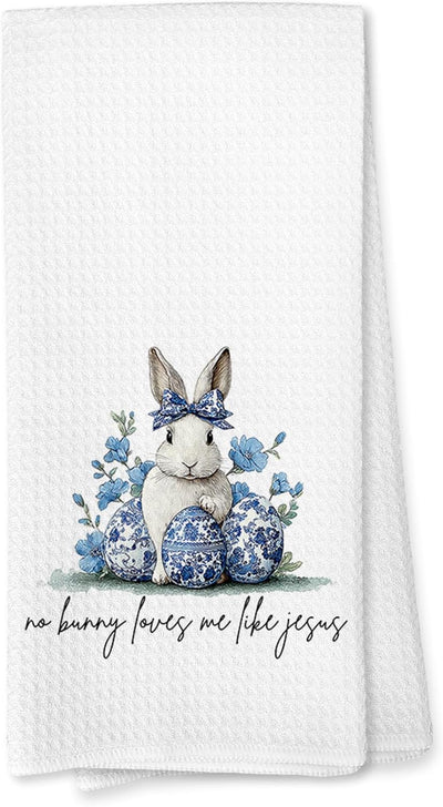 Toallas de cocina de conejo de Pascua Voatok Chinoiserie decoración regalo mujer plato floral azul y blanco 16x24