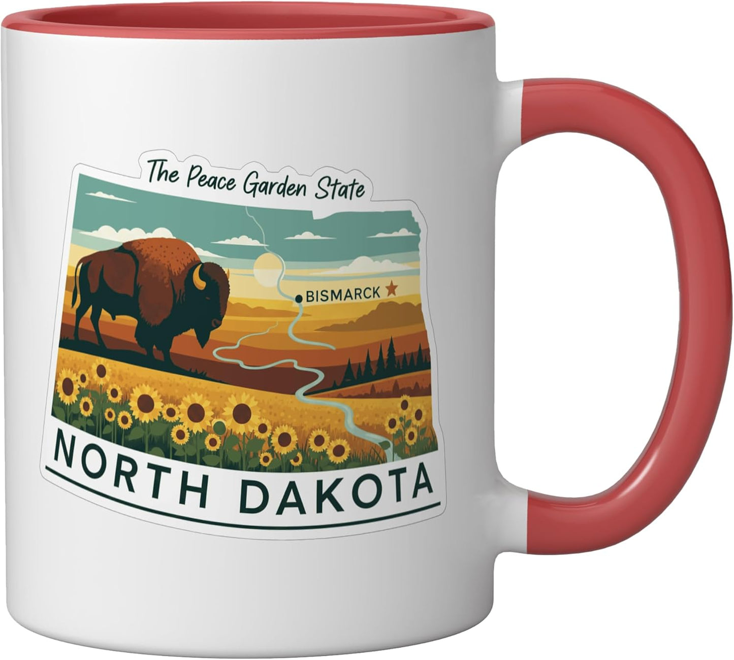 Taza Cerámica con Ilustración Bisonte Rojo/Blanco