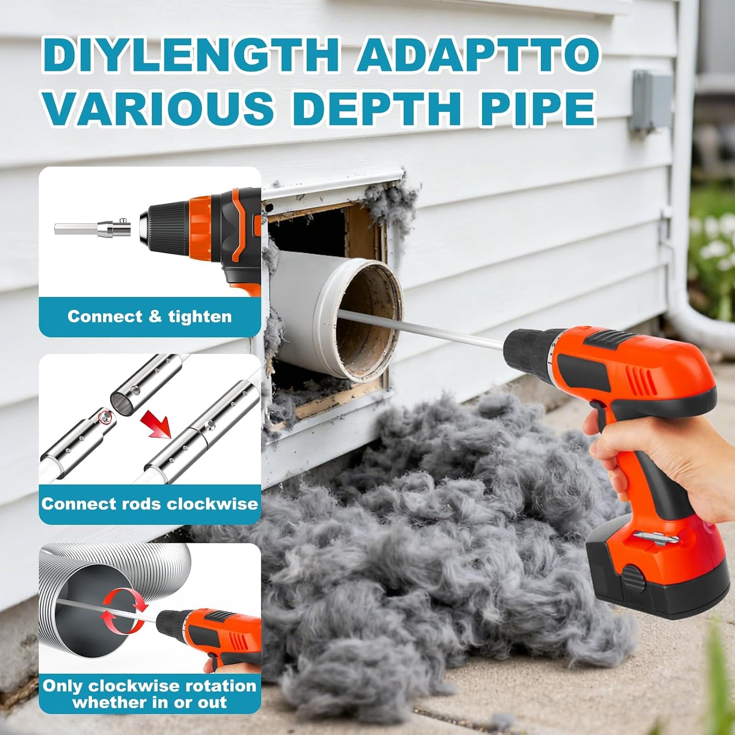 Kit limpieza tubo ventilación secadora 15ft cepillo flexible