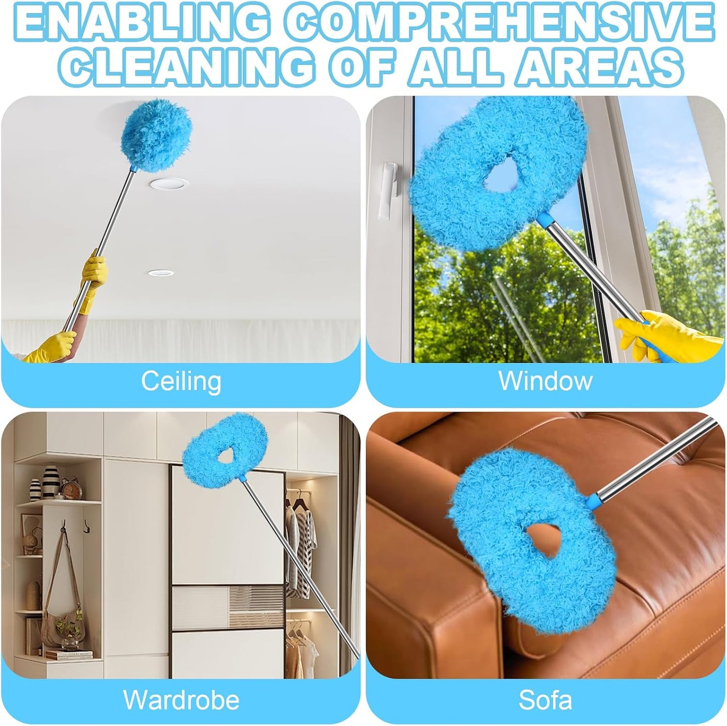 Plumero ventilador poste extensión ajustable Azul