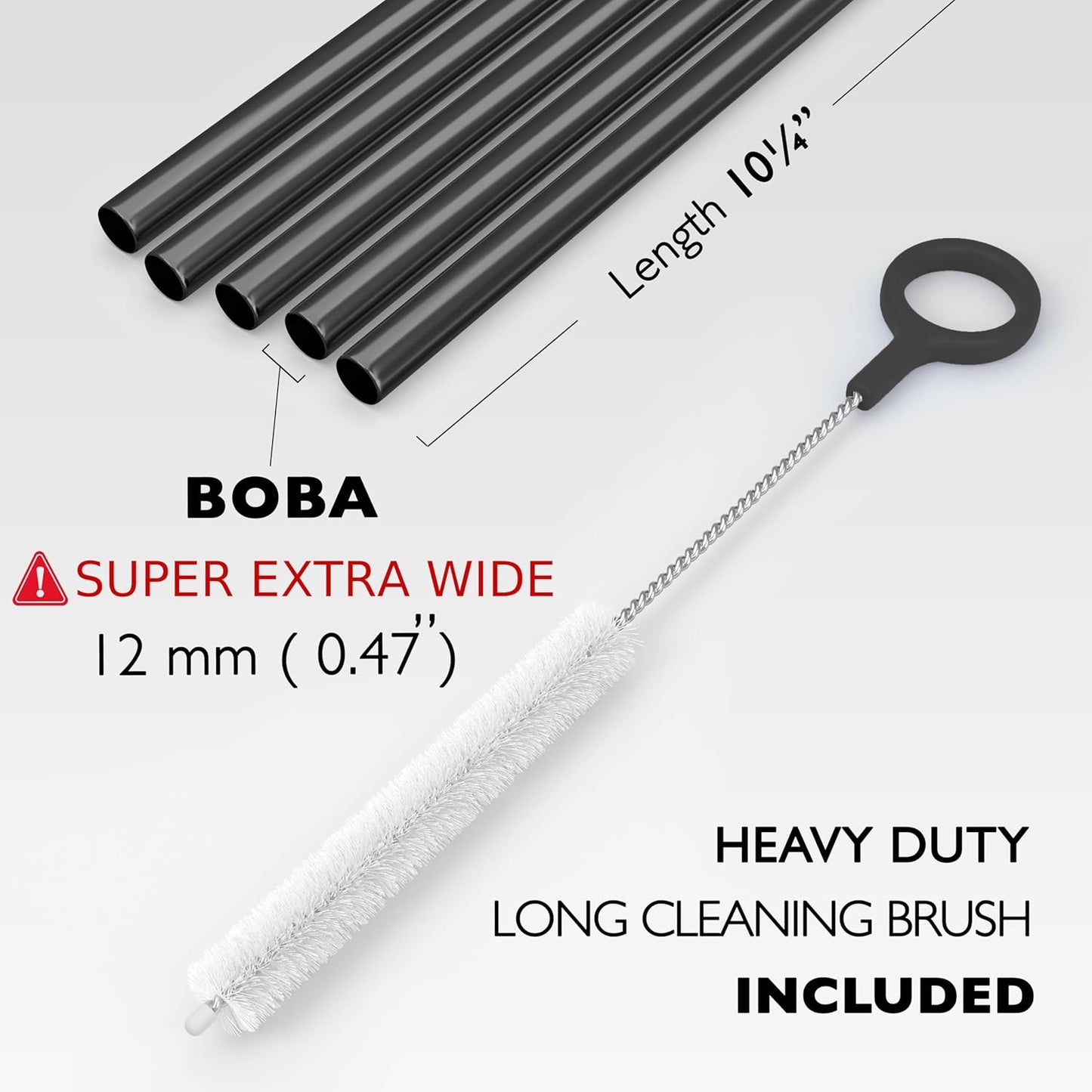 5 Pajitas Acero Inox Negro 10.23pulg Reutilizables Batidos