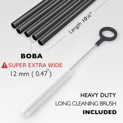 5 Pajitas Acero Inox Negro 10.23pulg Reutilizables Batidos