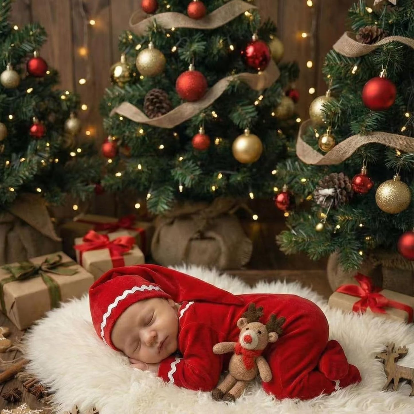 Traje bebé Navidad mono rojo con sombrero