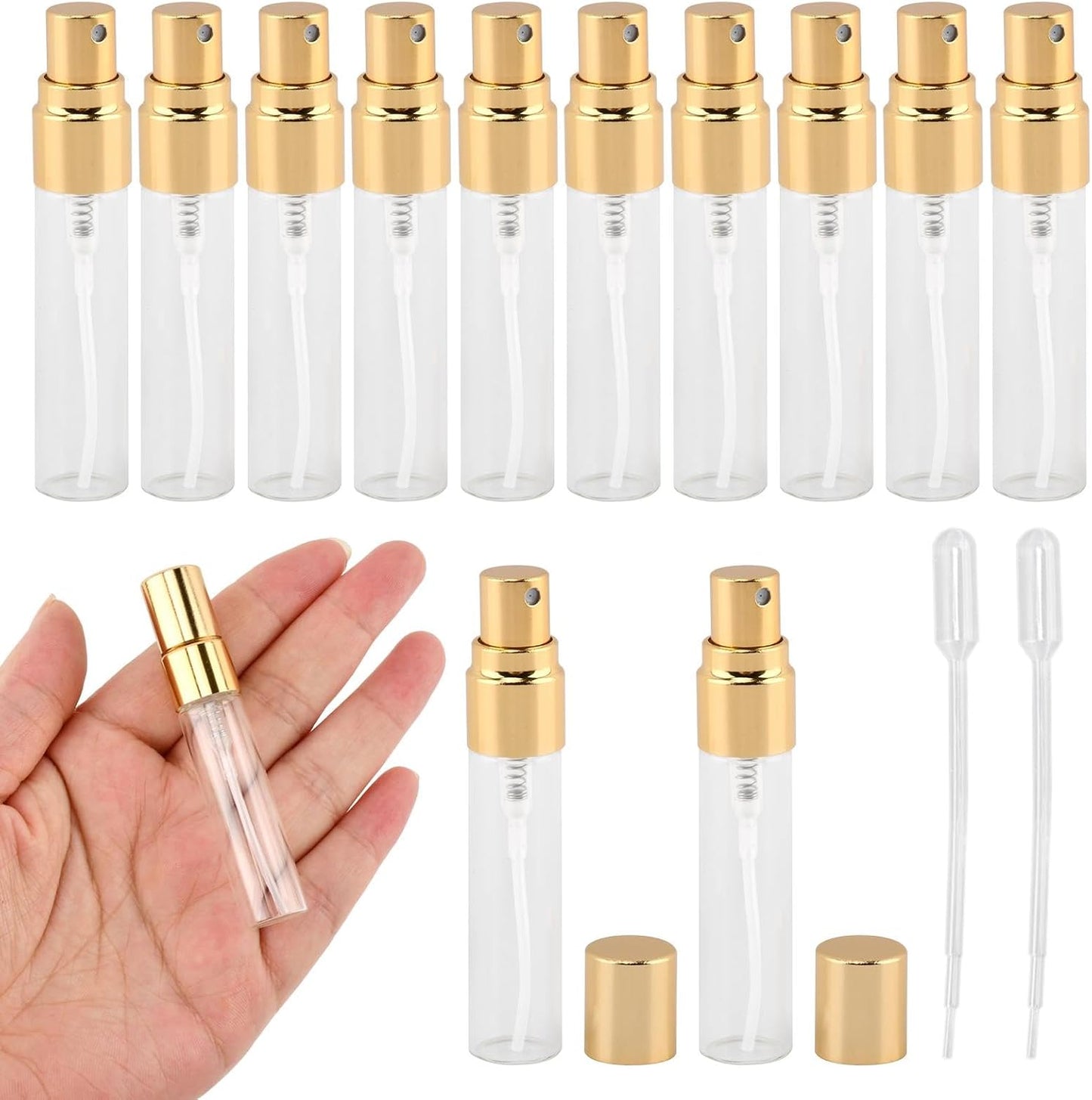 20 Botellas Perfume Vidrio 0.2fl oz con Goteros Recargables Doradas
