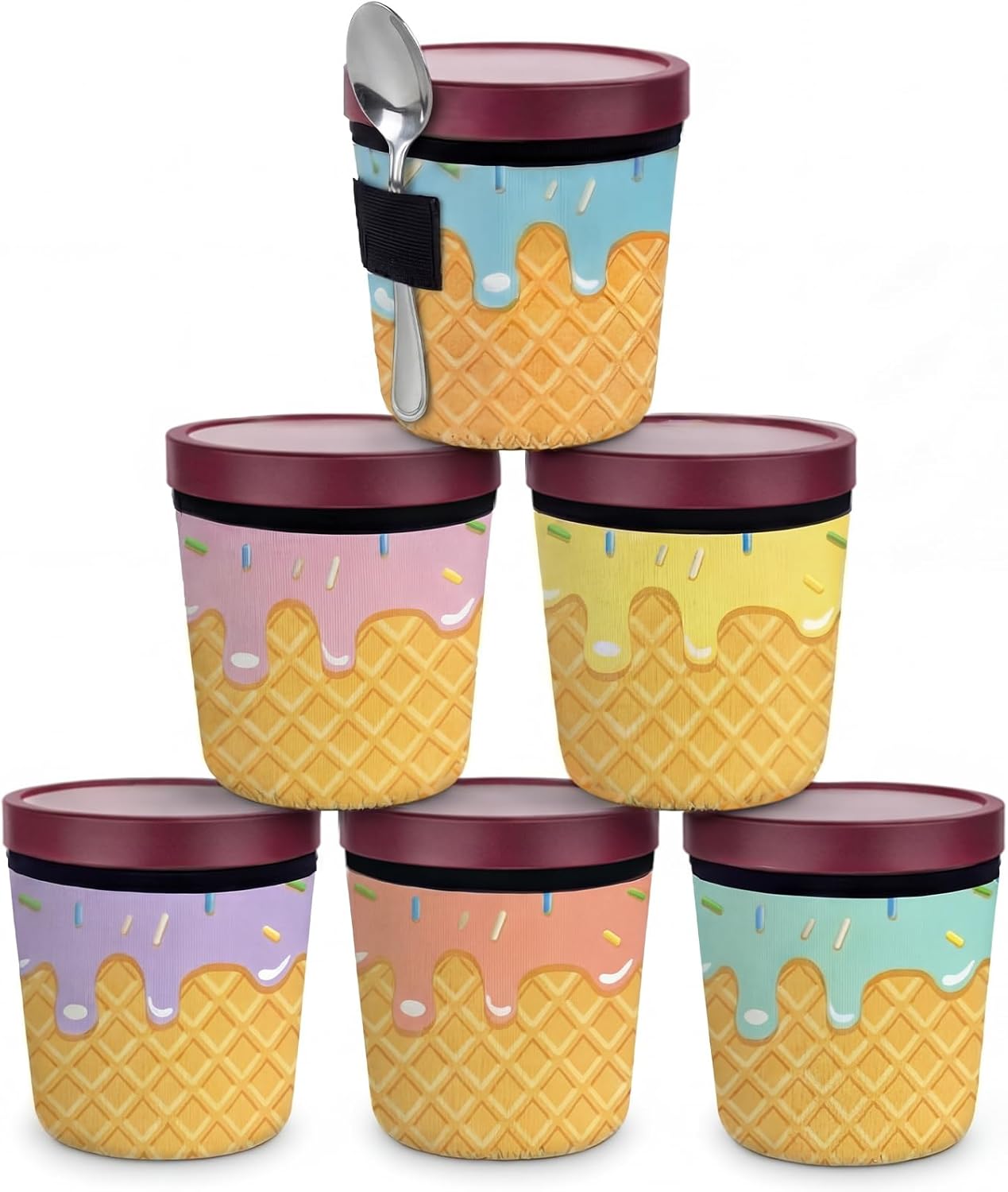 6 Fundas Helado Soporte Cuchara Neopreno Térmica Verano