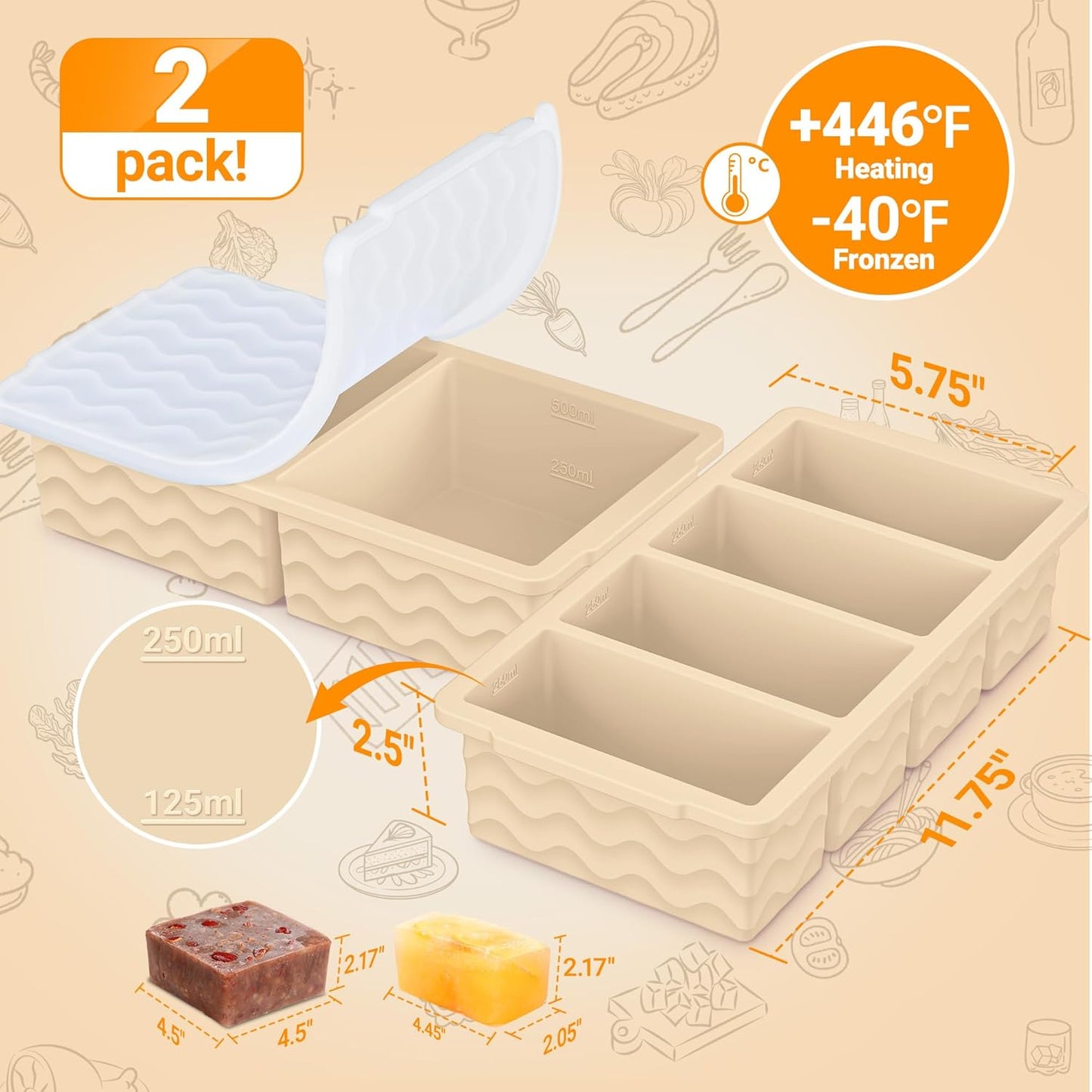 Moldes de silicona para congelador con tapa, bandejas grandes para cubos de hielo de 1 y 2 tazas