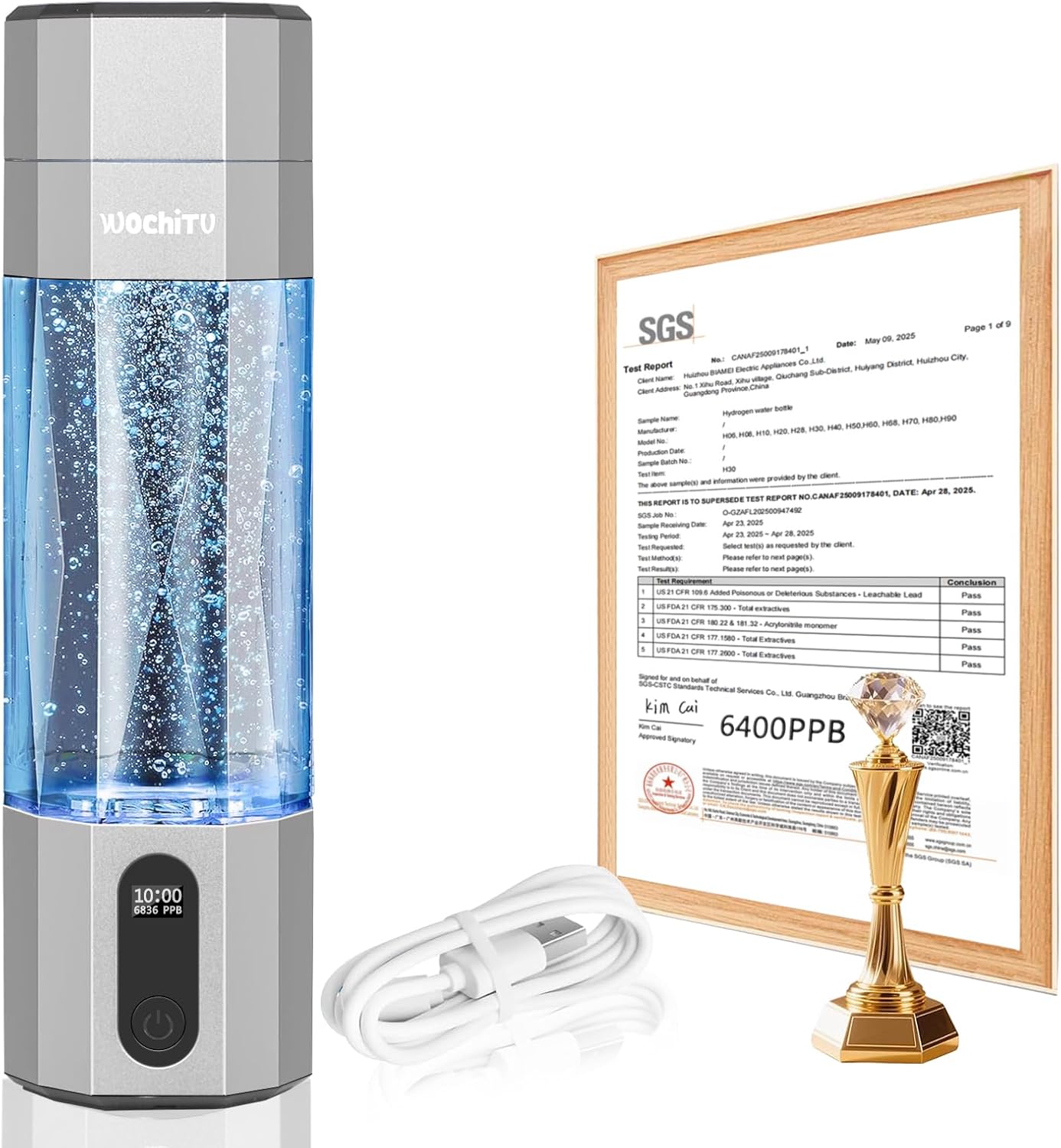 Generador agua hidrógeno portátil 6400PPB con tecnología SPE/PEM