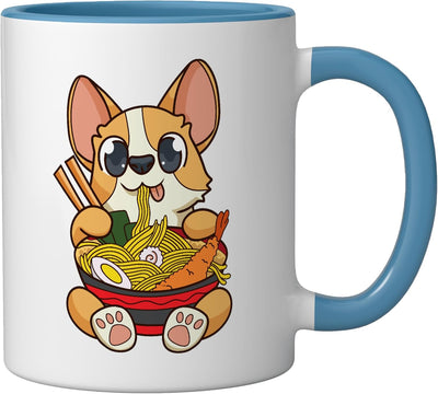 Taza cerámica kawaii para perros con sopa de ramen pho Japón azul/blanco