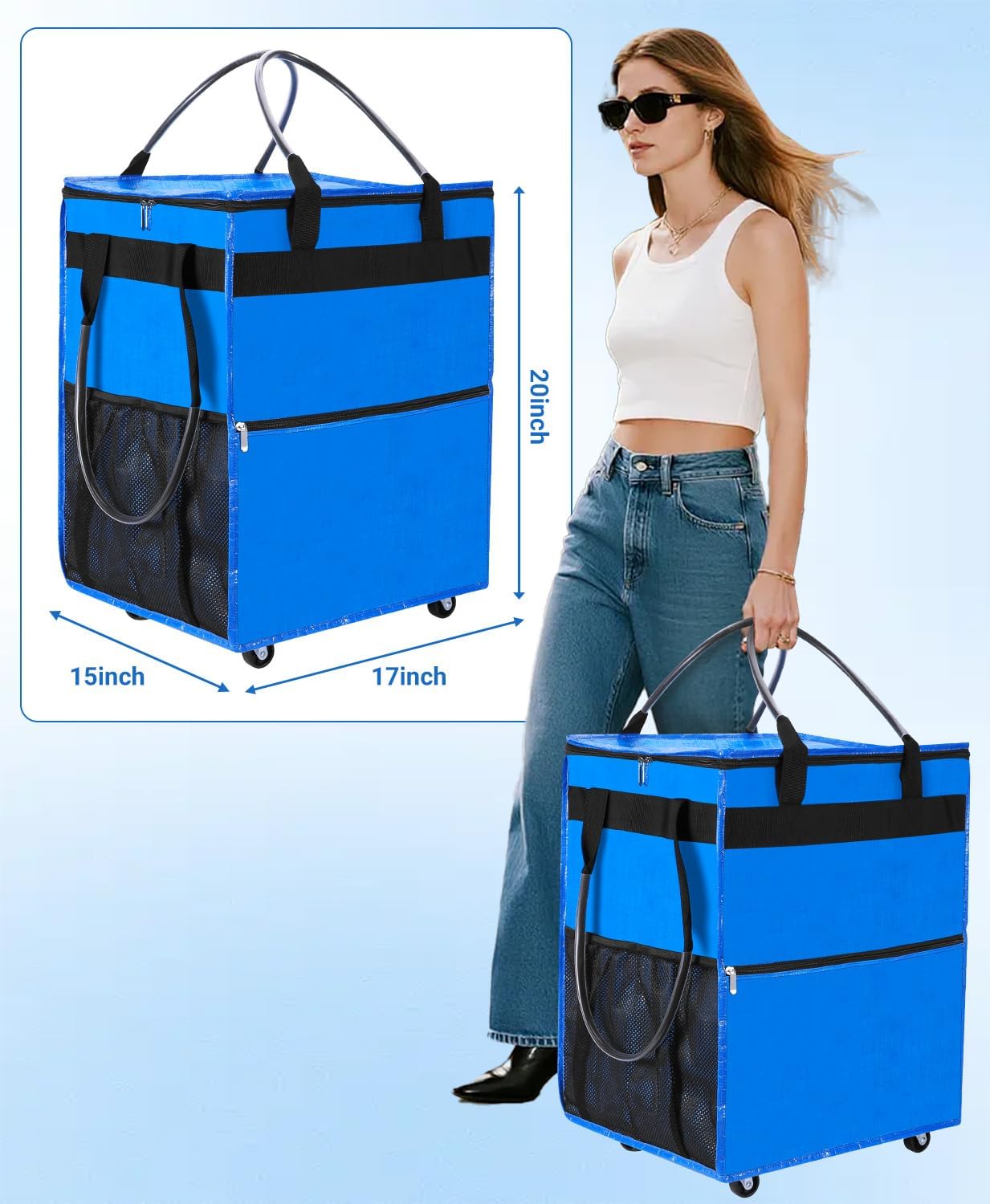 Bolsa reutilizable 84l con 5 ruedas y asas para 90lb