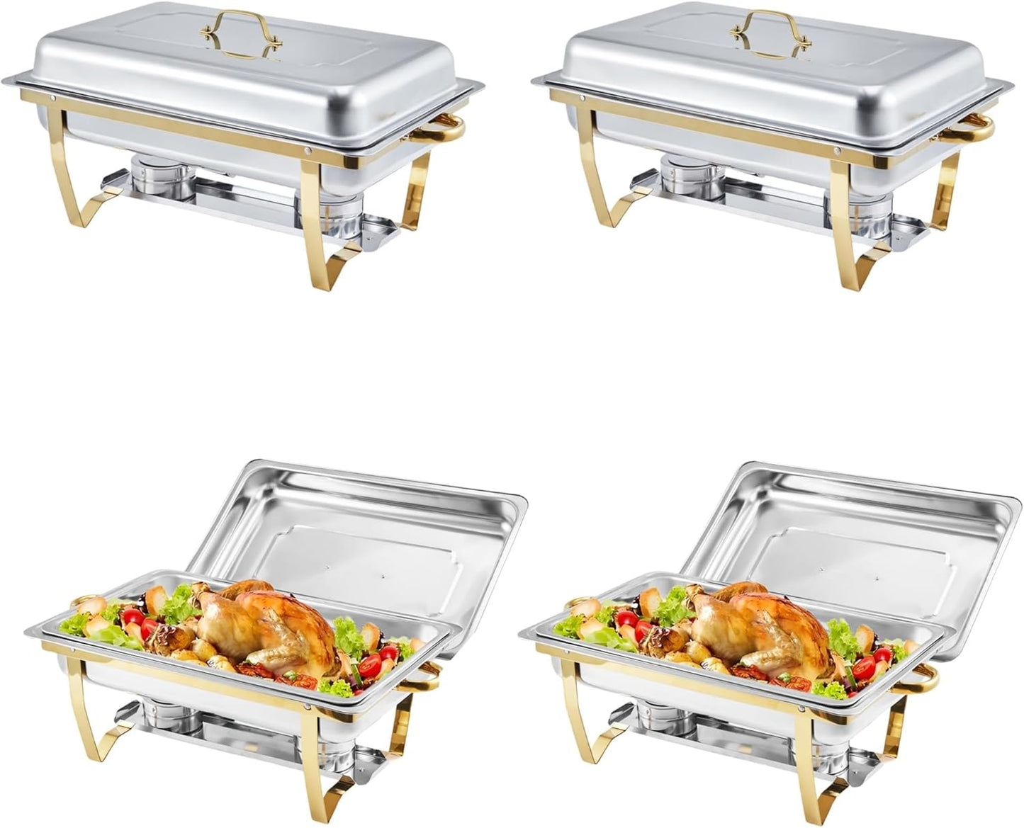 Set 4 Pzas Bufé Acero Inox Plegable Plateado Dorado