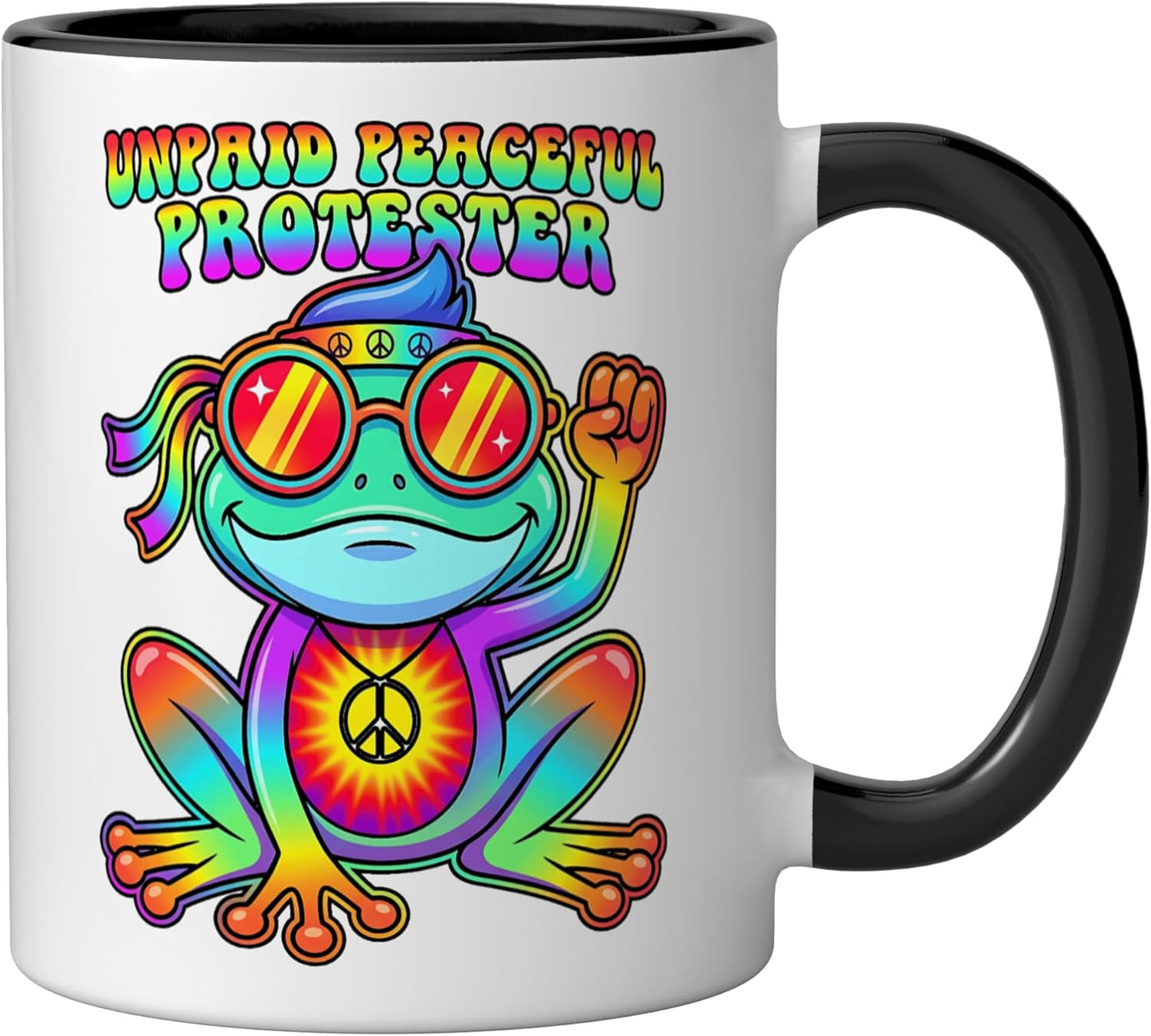 Taza Cerámica Frog Protesta Estilo Hippie Negro/Blanco