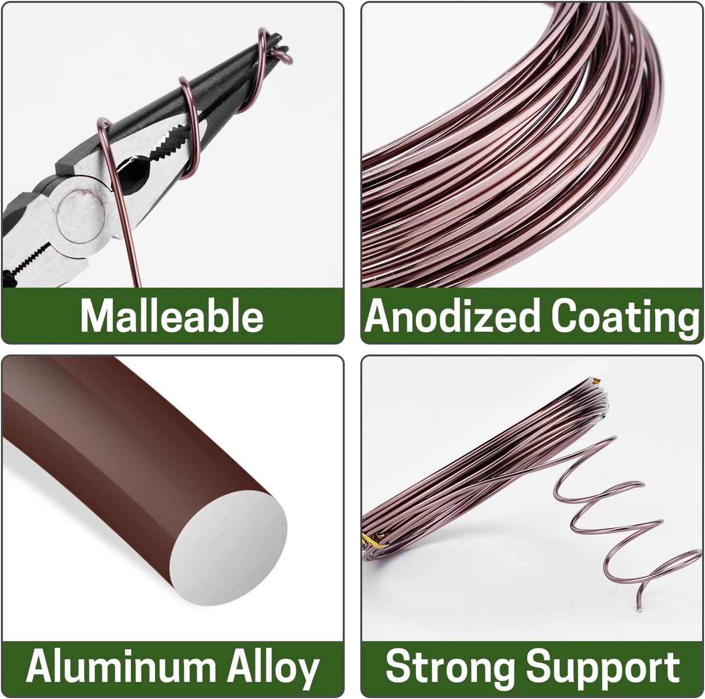 Kit alambre bonsái 4 rollos 64ft aluminio 0.039-0.079pulg